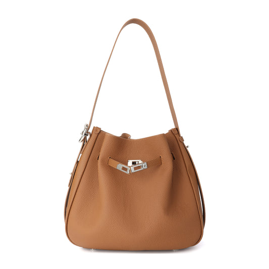 Pebbled Leather Bucket Shoulder Bag