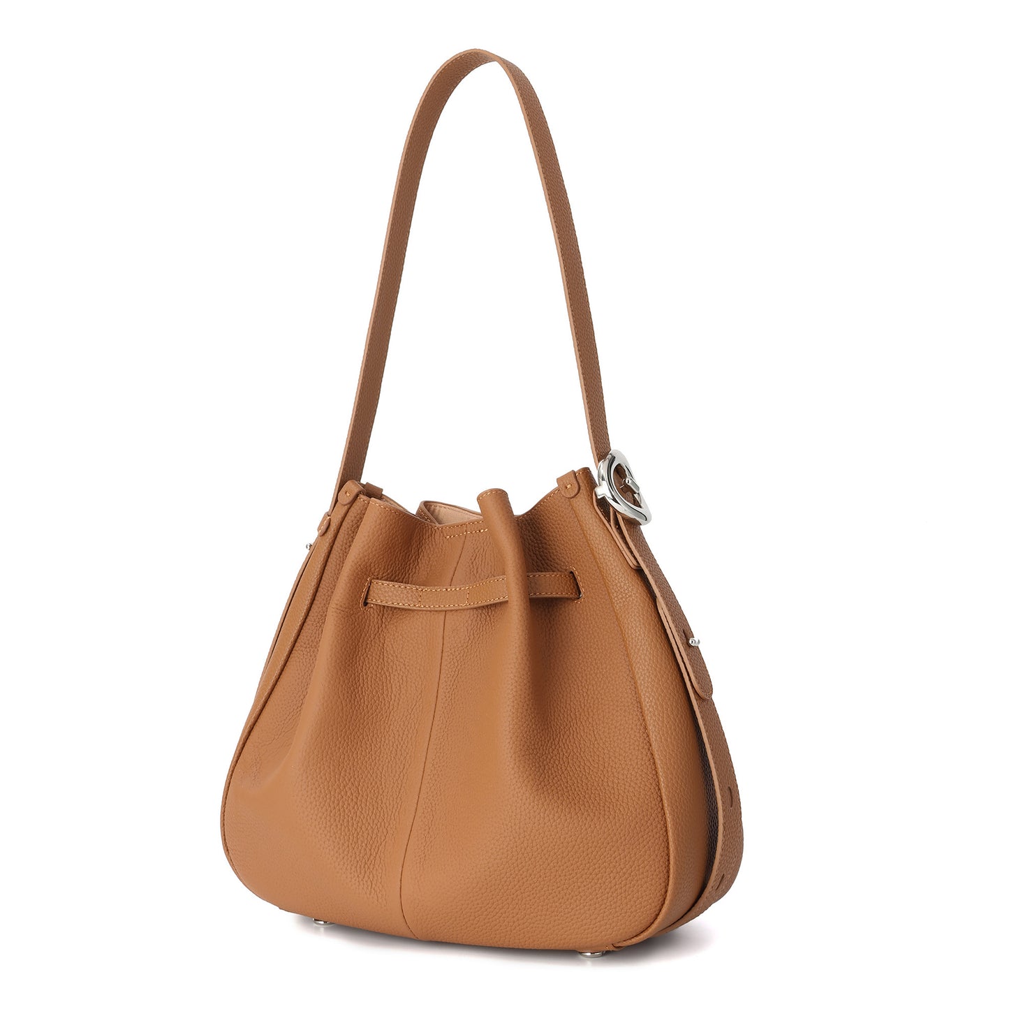 Pebbled Leather Bucket Shoulder Bag