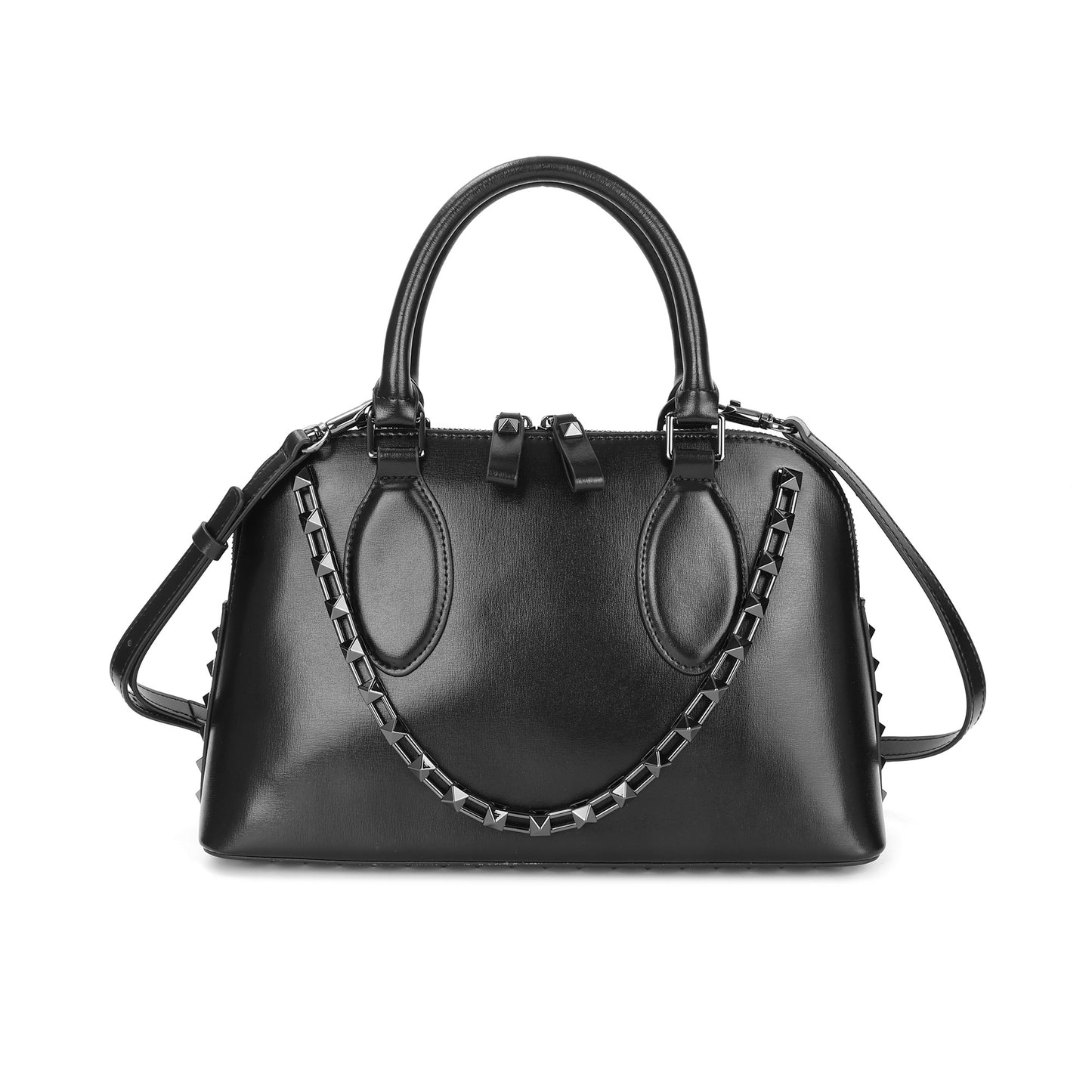 Studded Detail Structured Leather Handbag