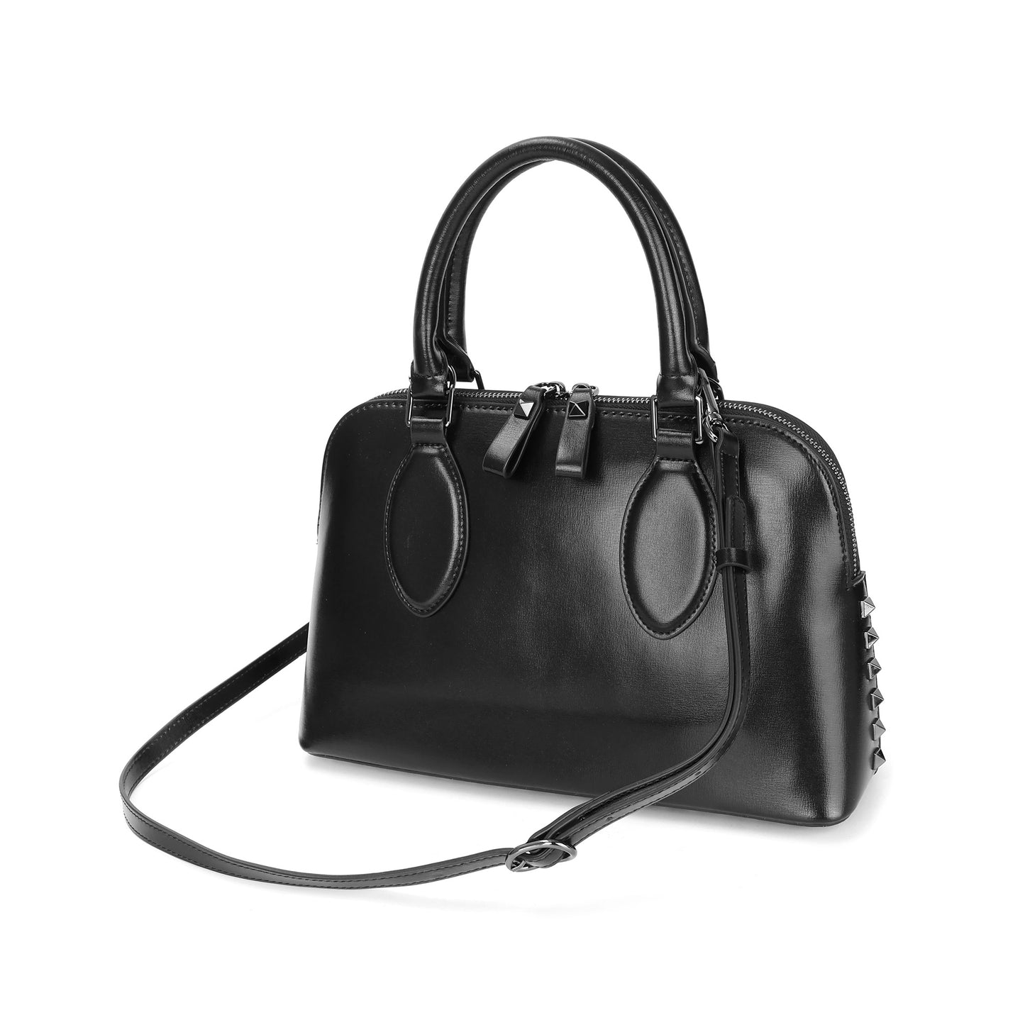 Studded Detail Structured Leather Handbag