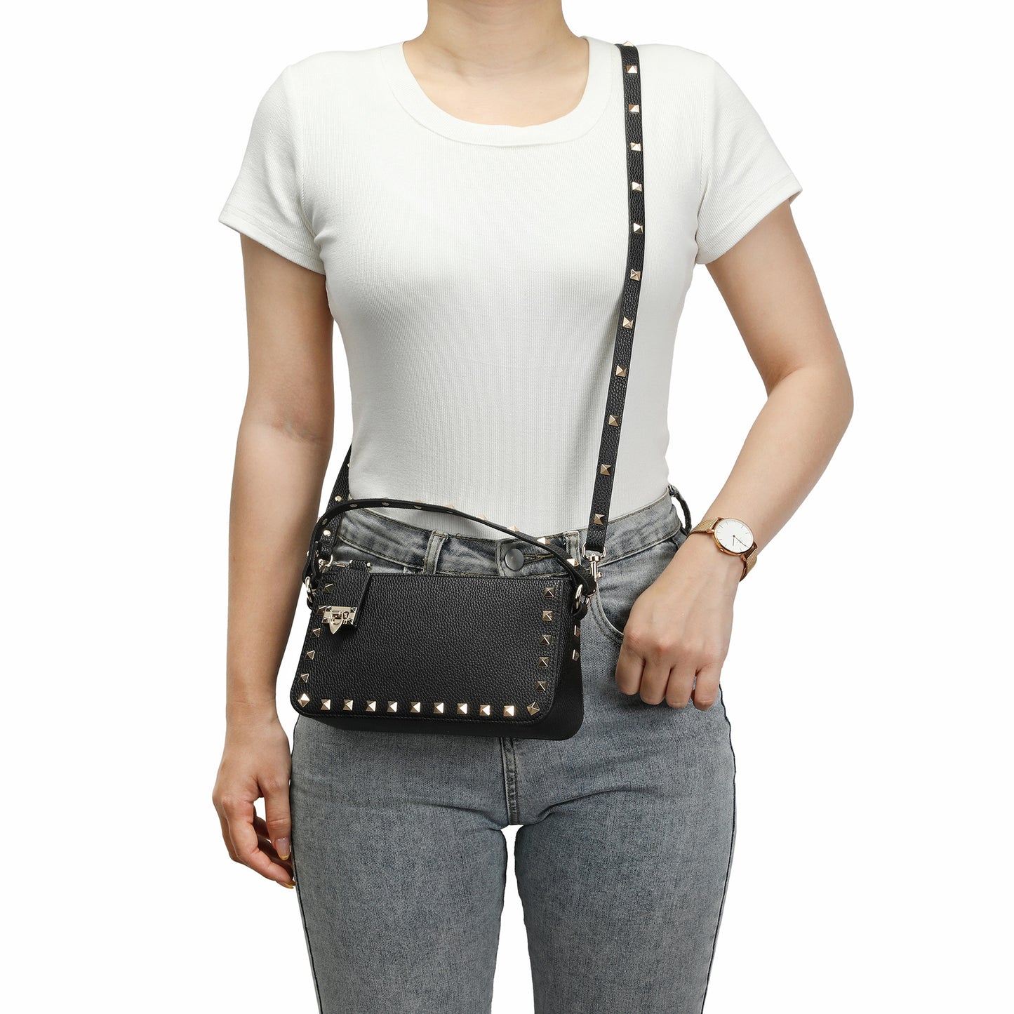 Metallic Studded Convertible Shoulder Bag