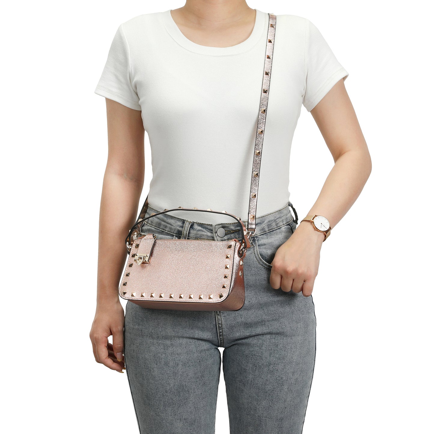 Metallic Studded Convertible Shoulder Bag