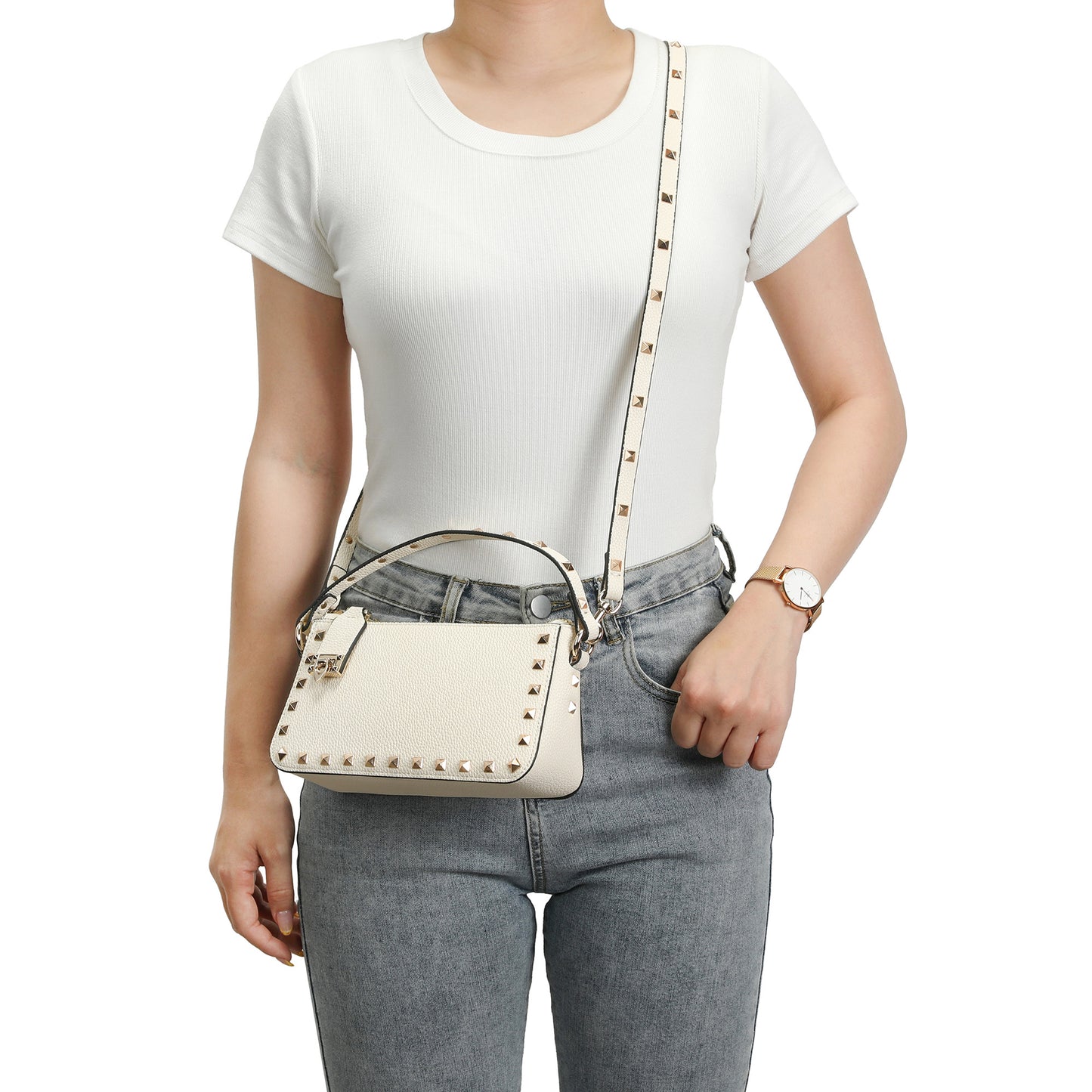 Metallic Studded Convertible Shoulder Bag