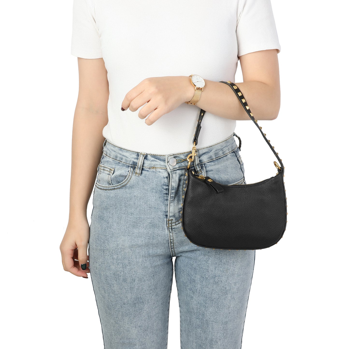 Tiffany & Fred Studded Crossbody/Shoulder Leather Bag