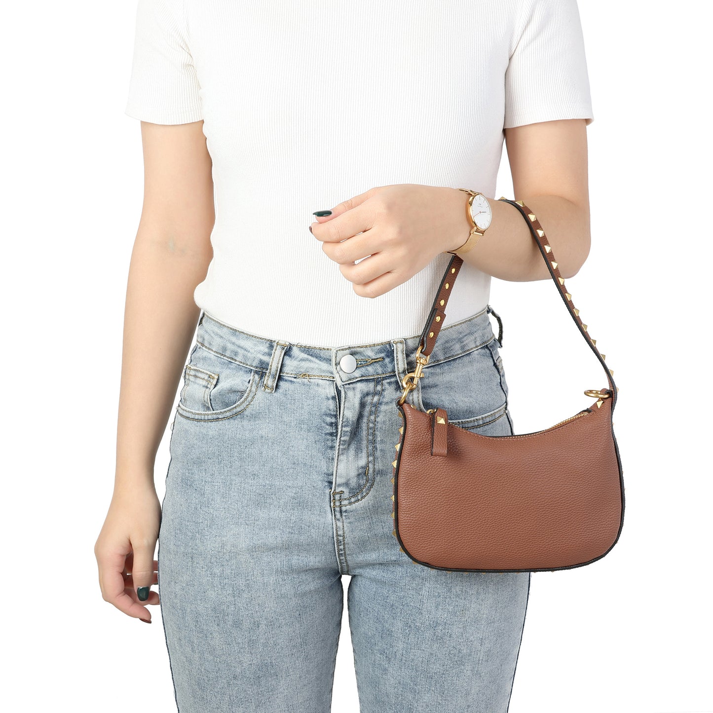 Tiffany & Fred Studded Crossbody/Shoulder Leather Bag