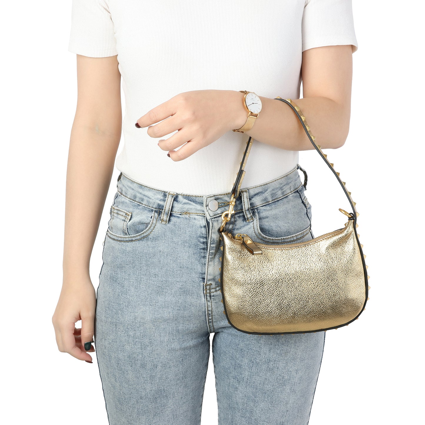 Tiffany & Fred Studded Crossbody/Shoulder Leather Bag