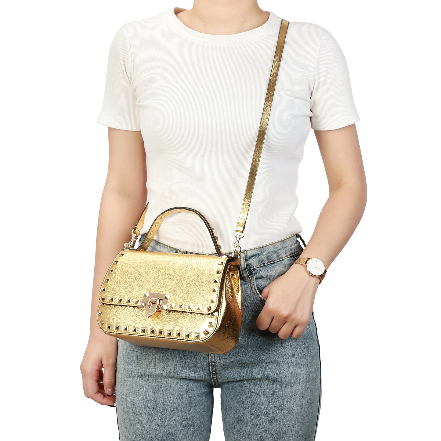 Studded Leather Crossbody Bag/Belt Bag/Shoulder Bag