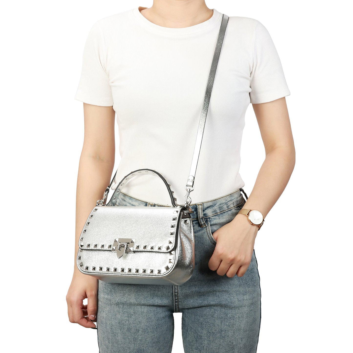 Studded Leather Crossbody Bag/Belt Bag/Shoulder Bag