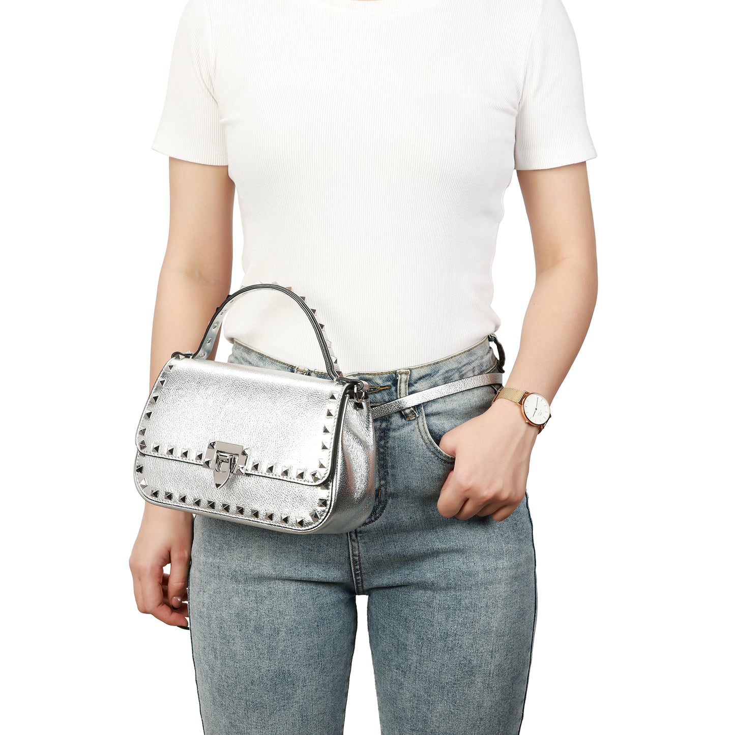 Studded Leather Crossbody Bag/Belt Bag/Shoulder Bag