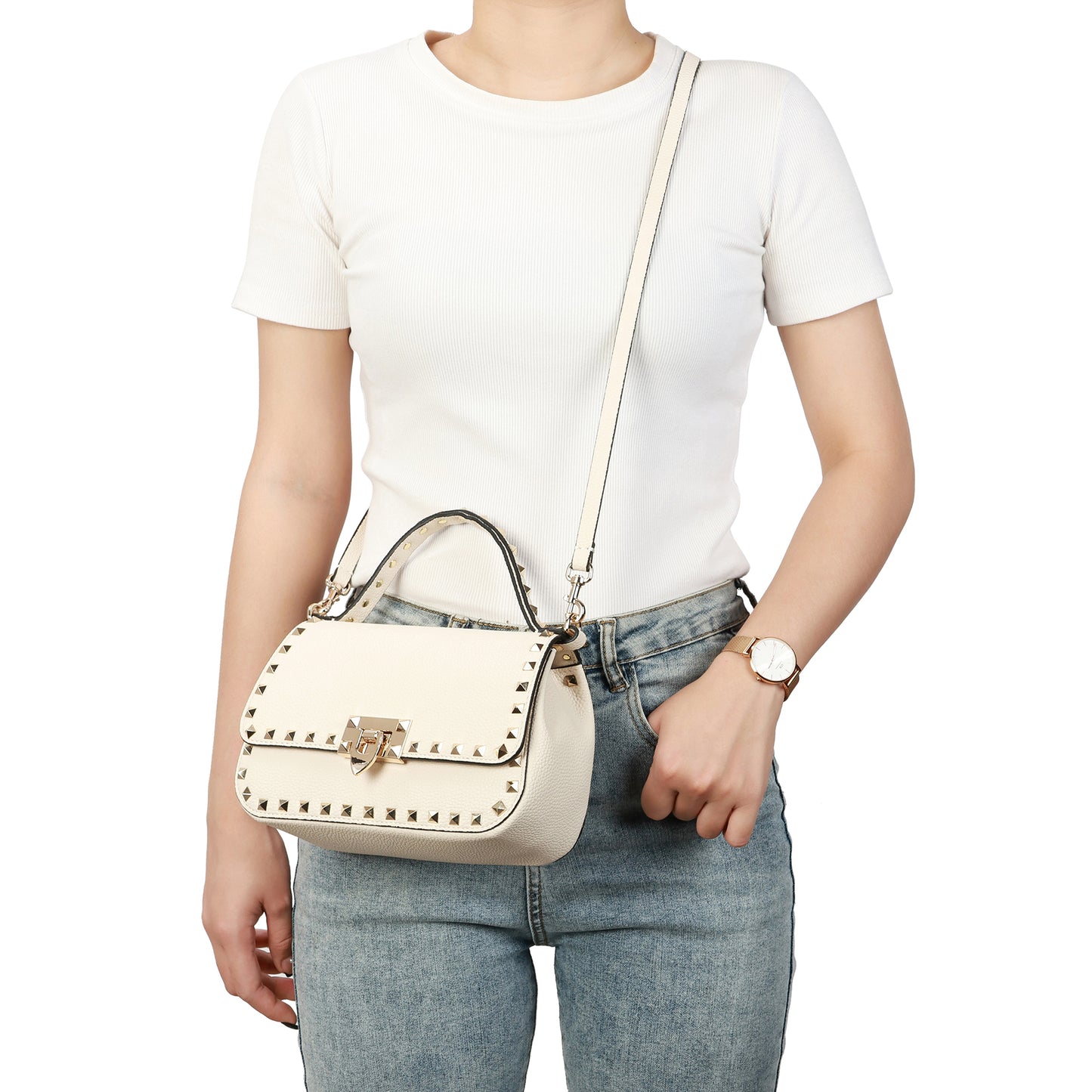 Studded Leather Crossbody Bag/Belt Bag/Shoulder Bag