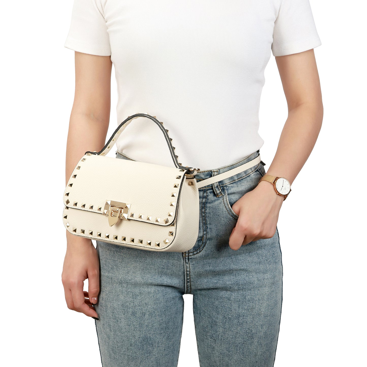 Studded Leather Crossbody Bag/Belt Bag/Shoulder Bag