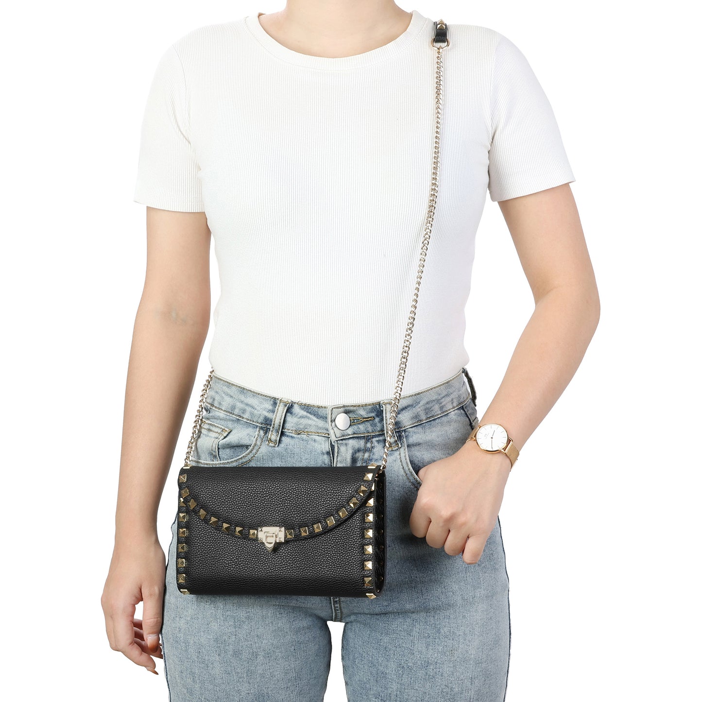 Studded Leather Clutch/Crossbody Bag