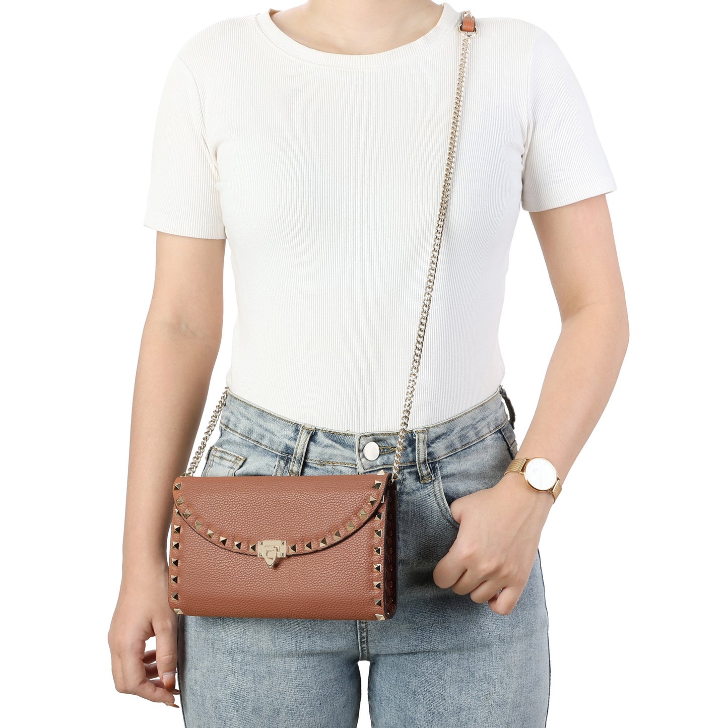 Studded Leather Clutch/Crossbody Bag