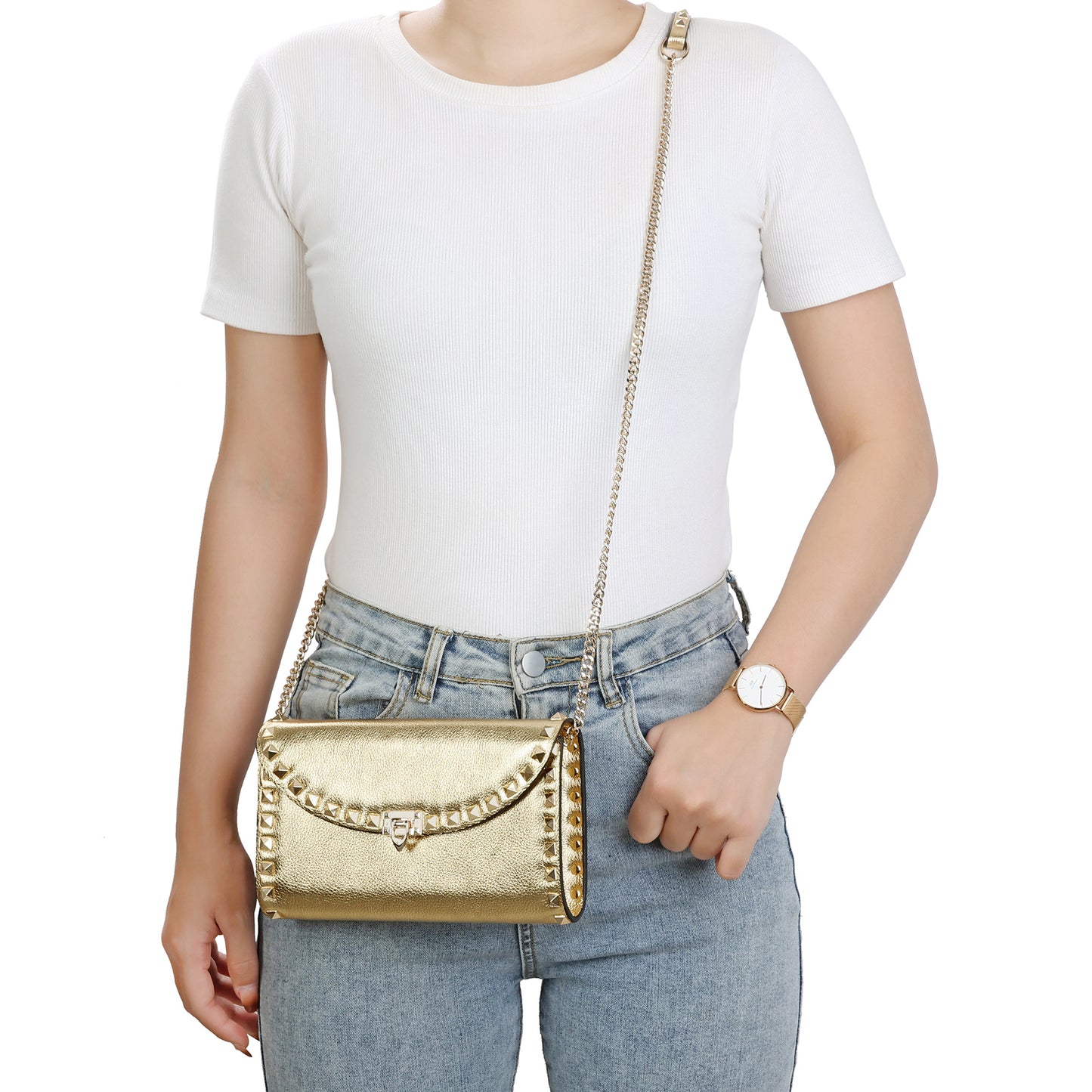 Studded Leather Clutch/Crossbody Bag