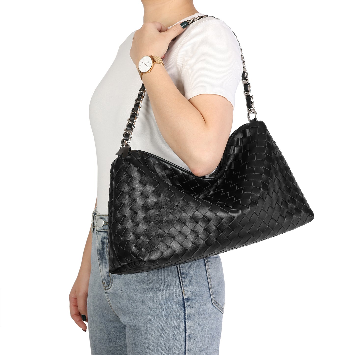 Hand-Woven Leather Hobo Bag