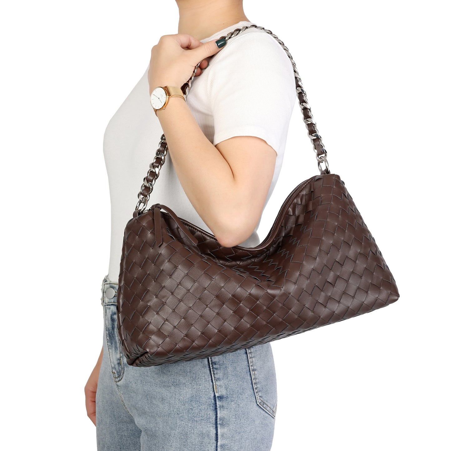 Hand-Woven Leather Hobo Bag