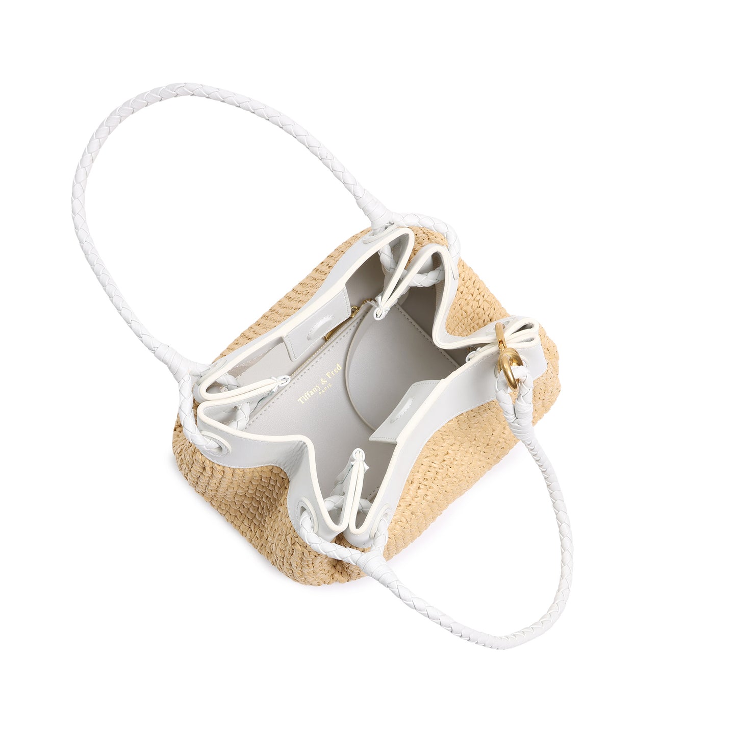 Woven Raffia & Leather Drawstring Shoulder Bag