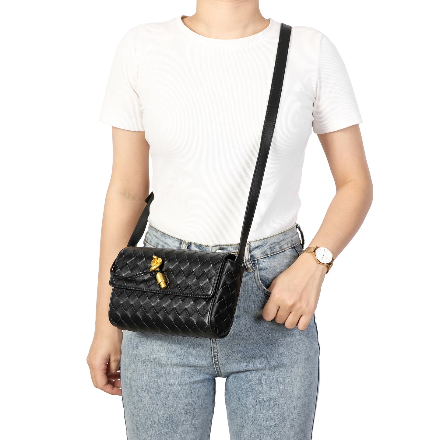 Hand-Woven Leather Clutch/Shoulder Bag