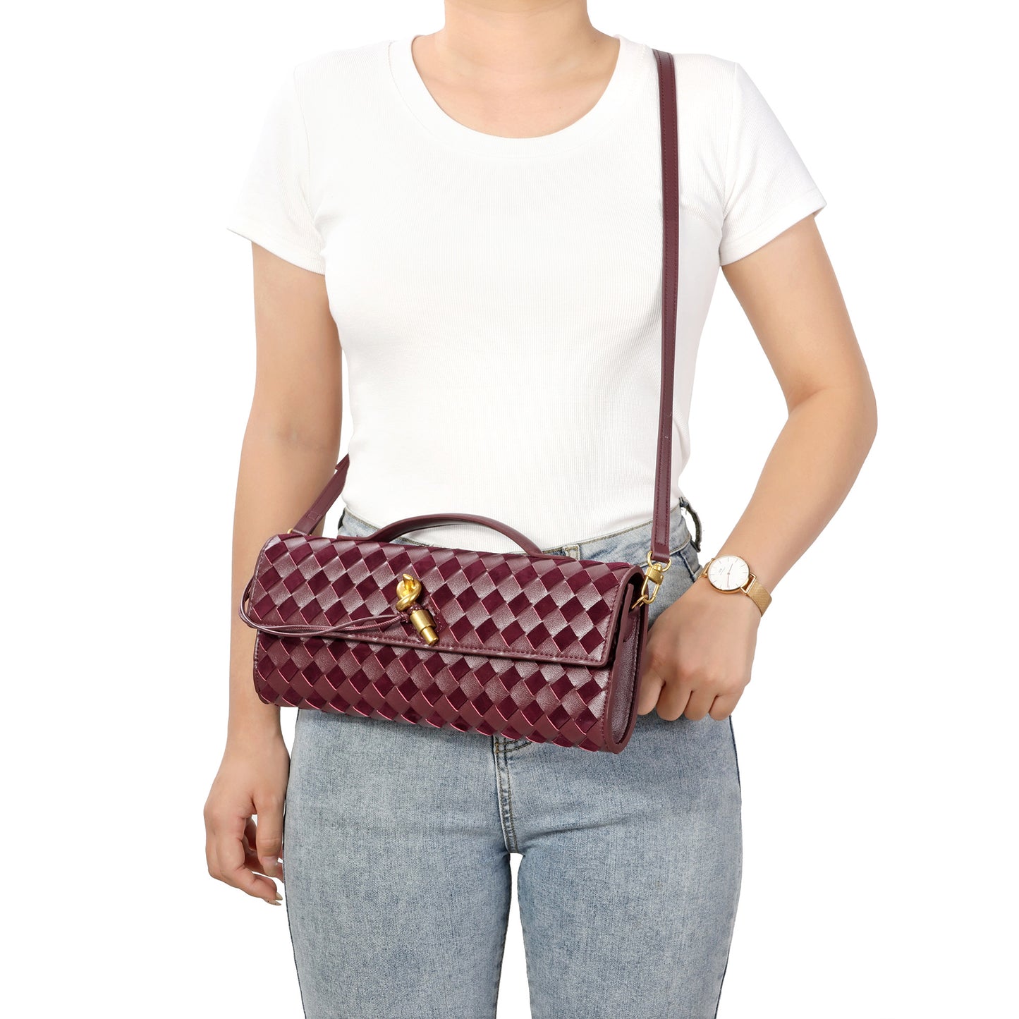 Hand-Woven Long Leather Clutch