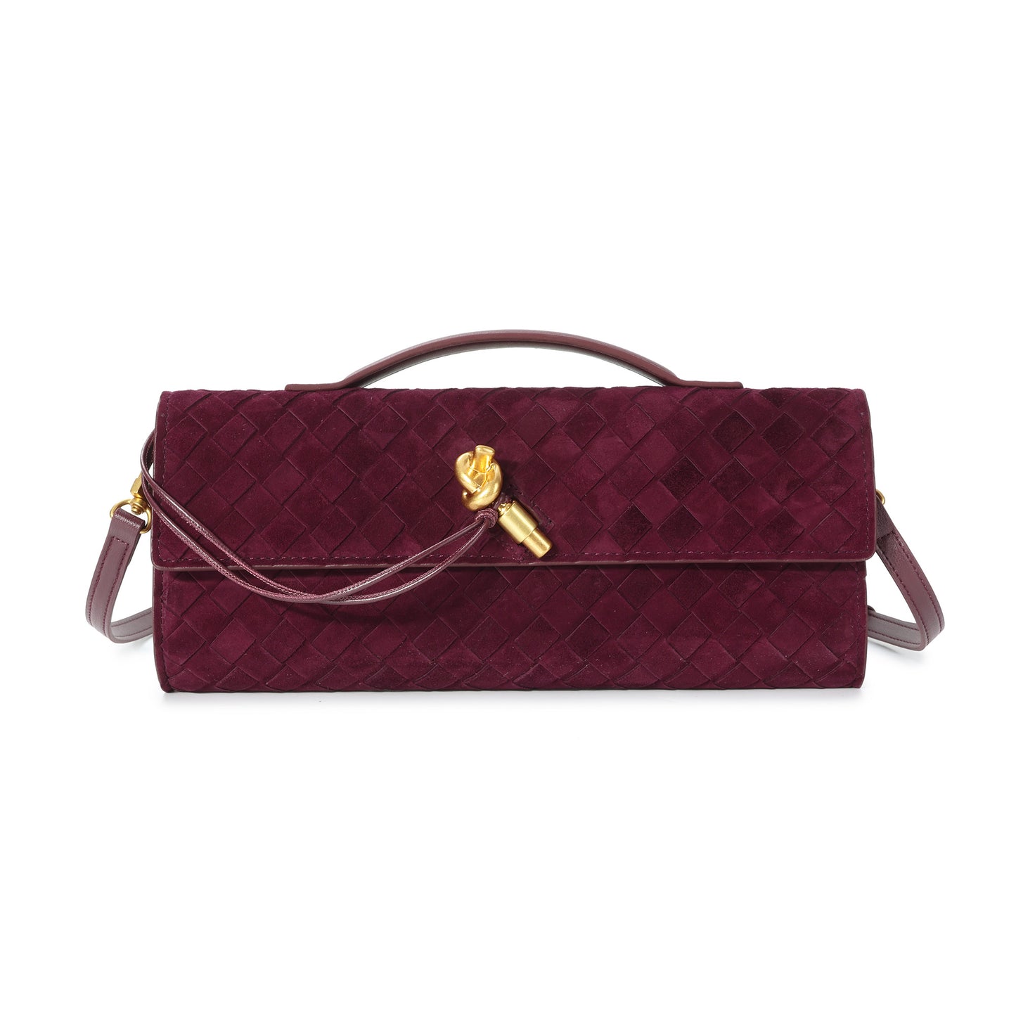 Woven Suede Leather Shoulder Bag with Gold Turn-Lock Accent