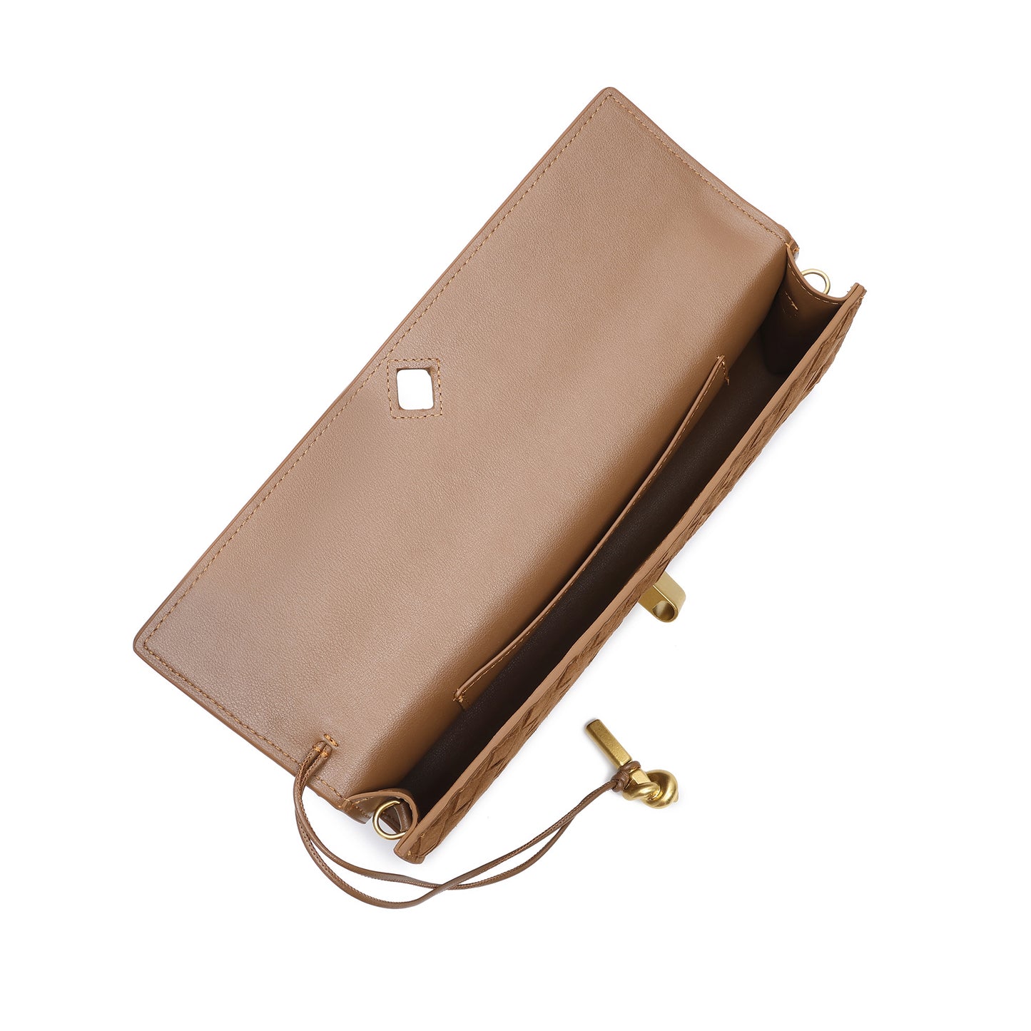 Woven Suede Leather Shoulder Bag with Gold Turn-Lock Accent