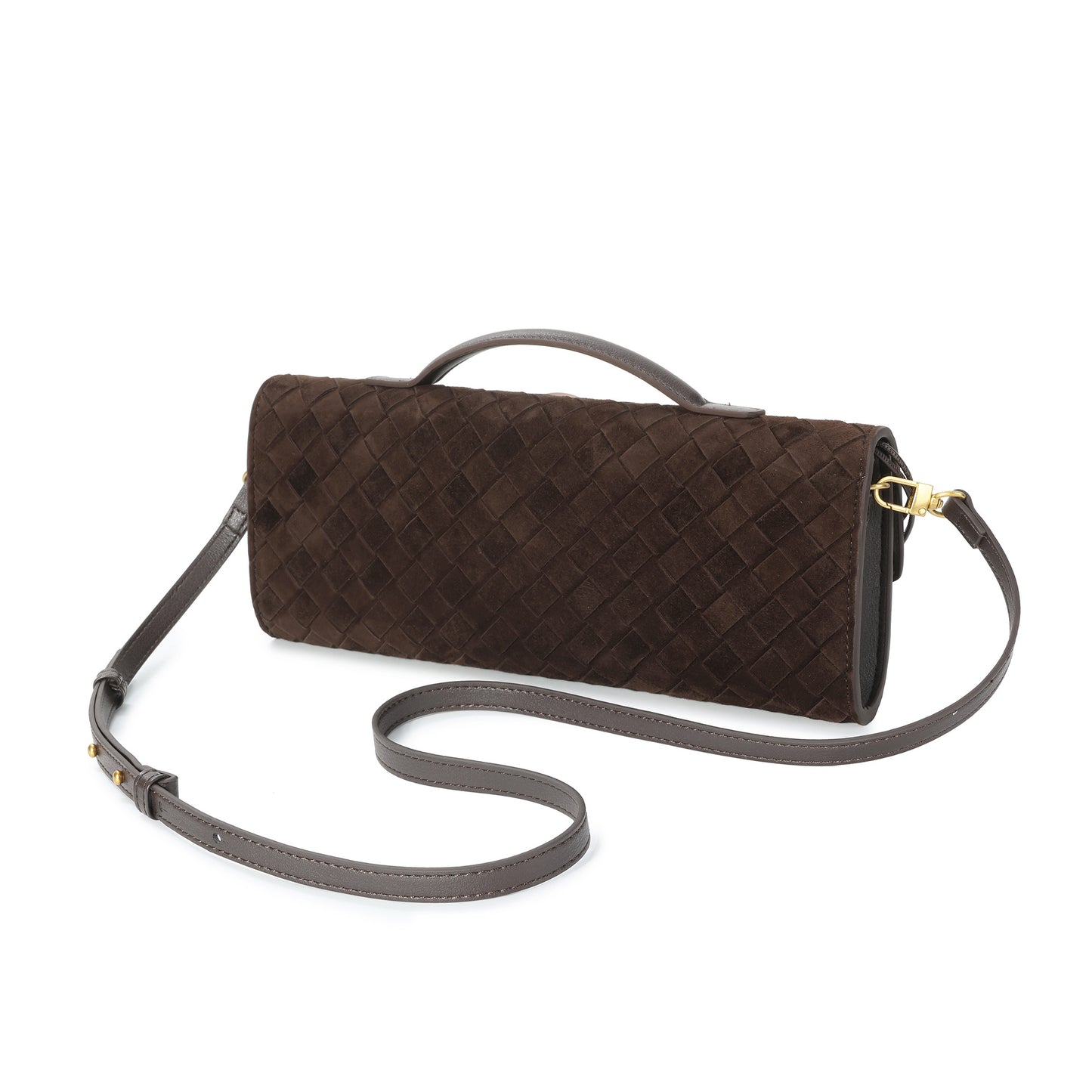 Woven Suede Leather Shoulder Bag with Gold Turn-Lock Accent