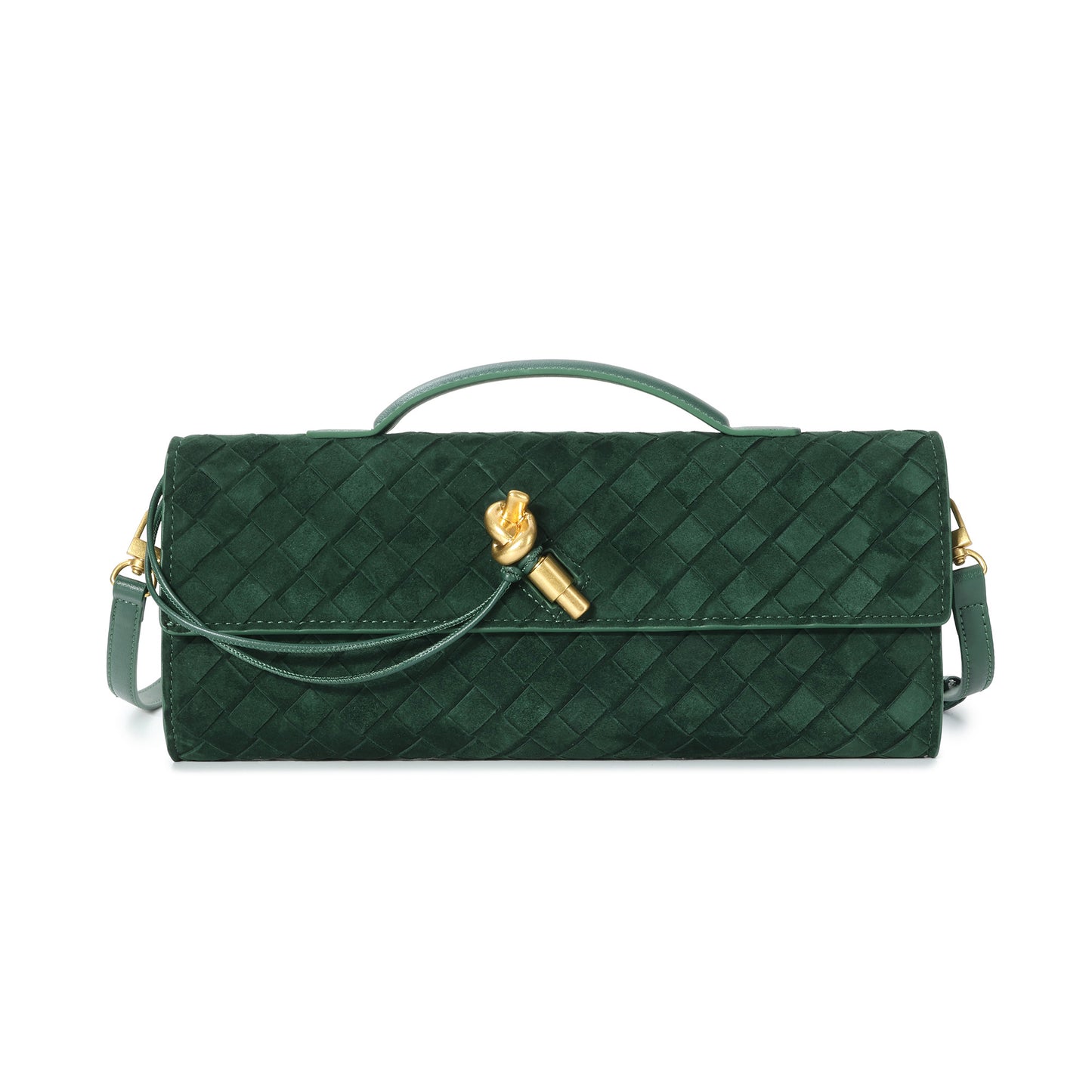 Woven Suede Leather Shoulder Bag with Gold Turn-Lock Accent