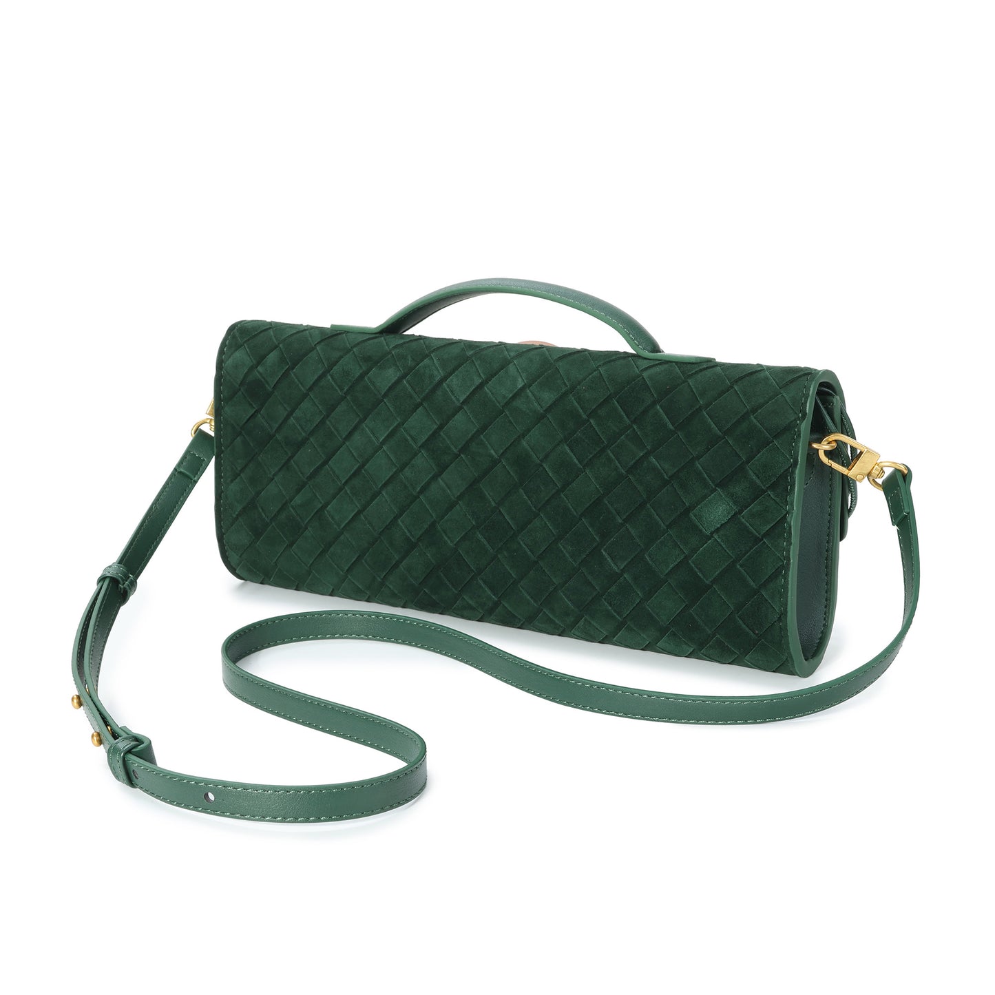 Woven Suede Leather Shoulder Bag with Gold Turn-Lock Accent