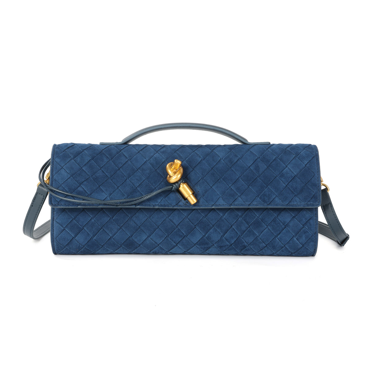 Woven Suede Leather Shoulder Bag with Gold Turn-Lock Accent
