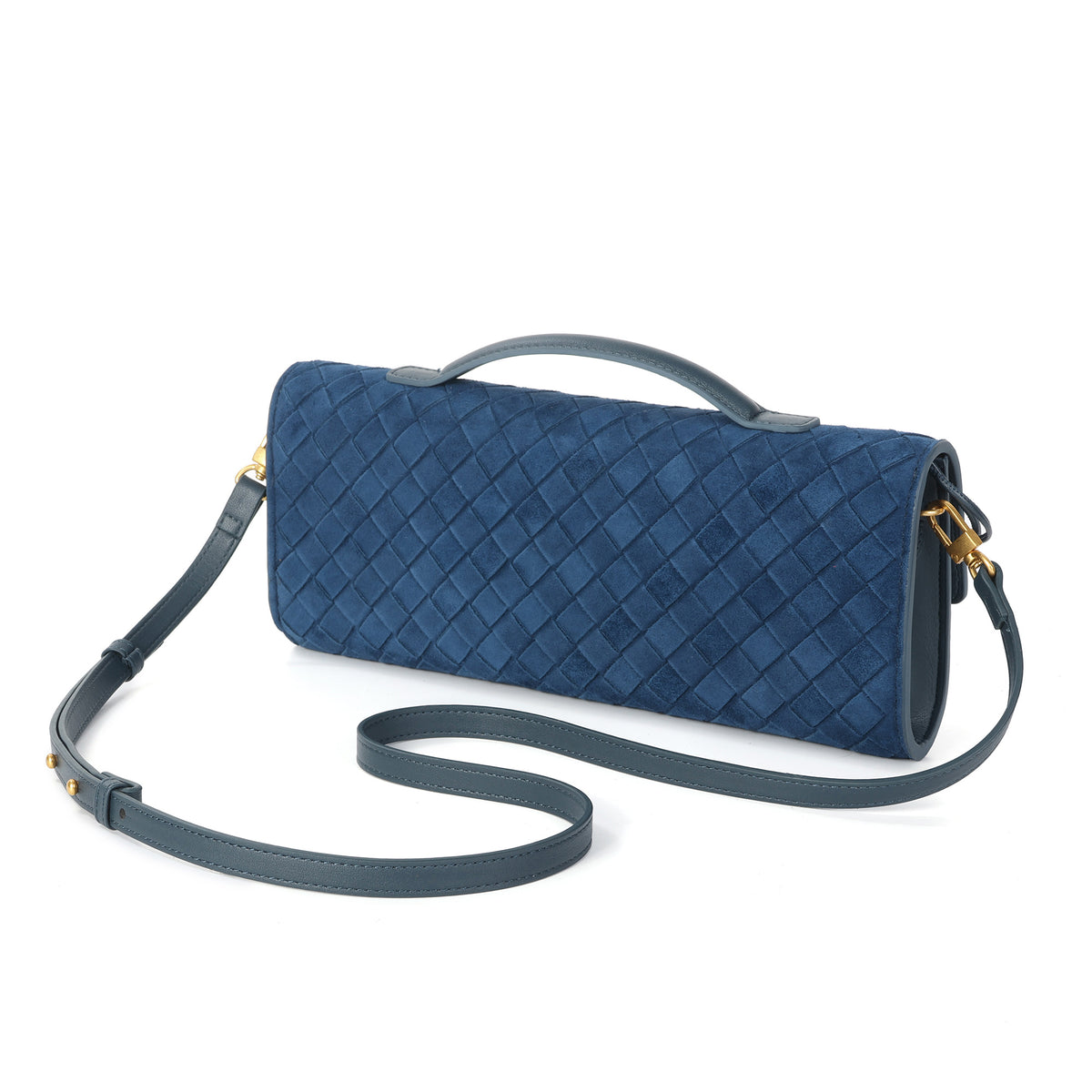 Woven Suede Leather Shoulder Bag with Gold Turn-Lock Accent