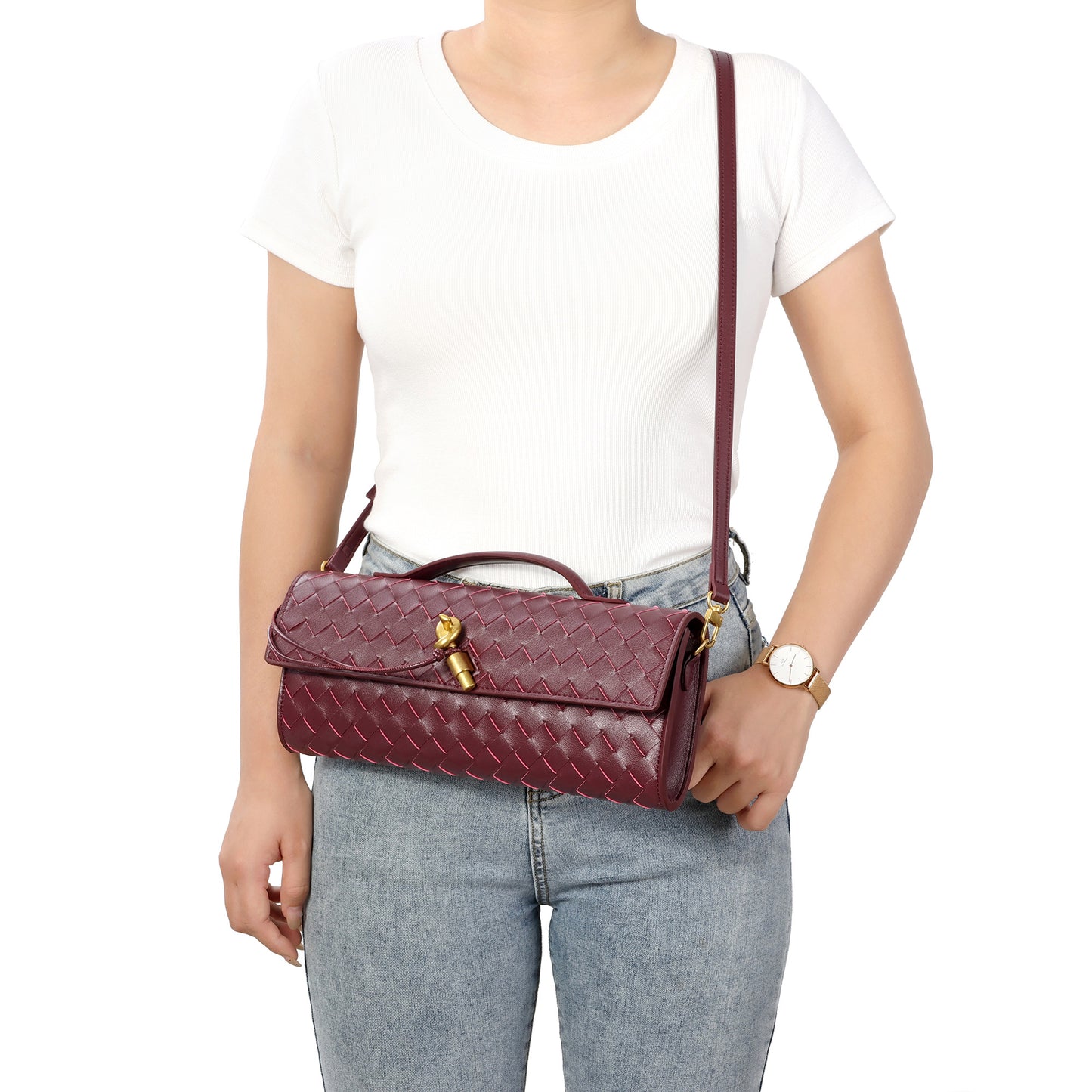 Hand-Woven Long Leather Clutch