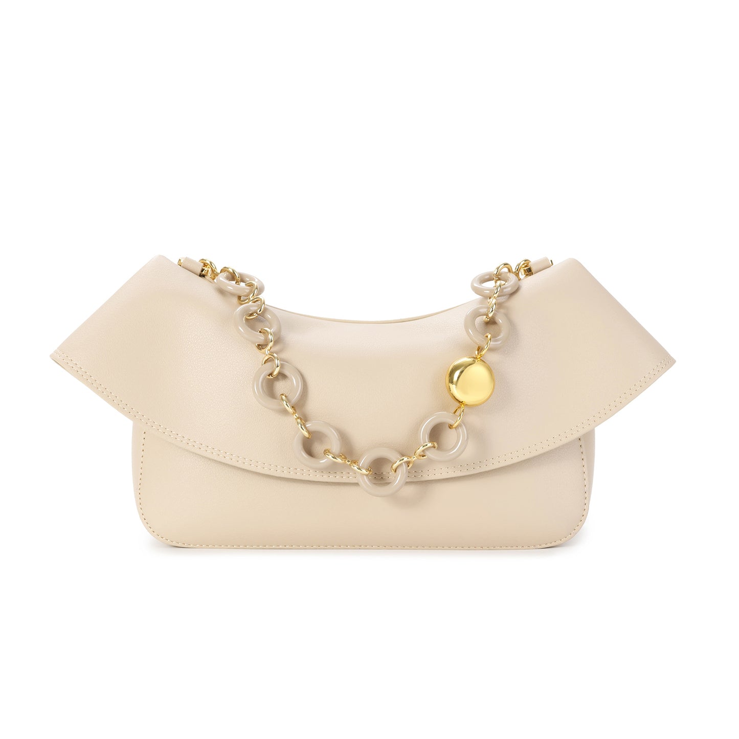 Lambskin Leather Shoulder Bag with Resin Chain Detail