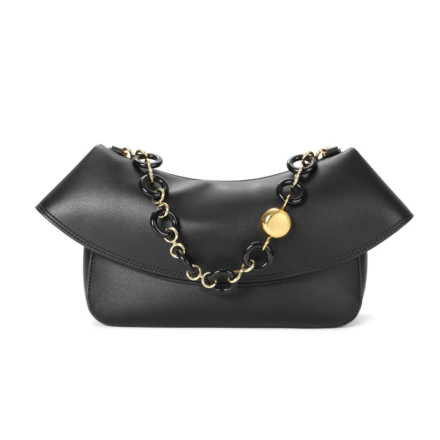 Lambskin Leather Shoulder Bag with Resin Chain Detail