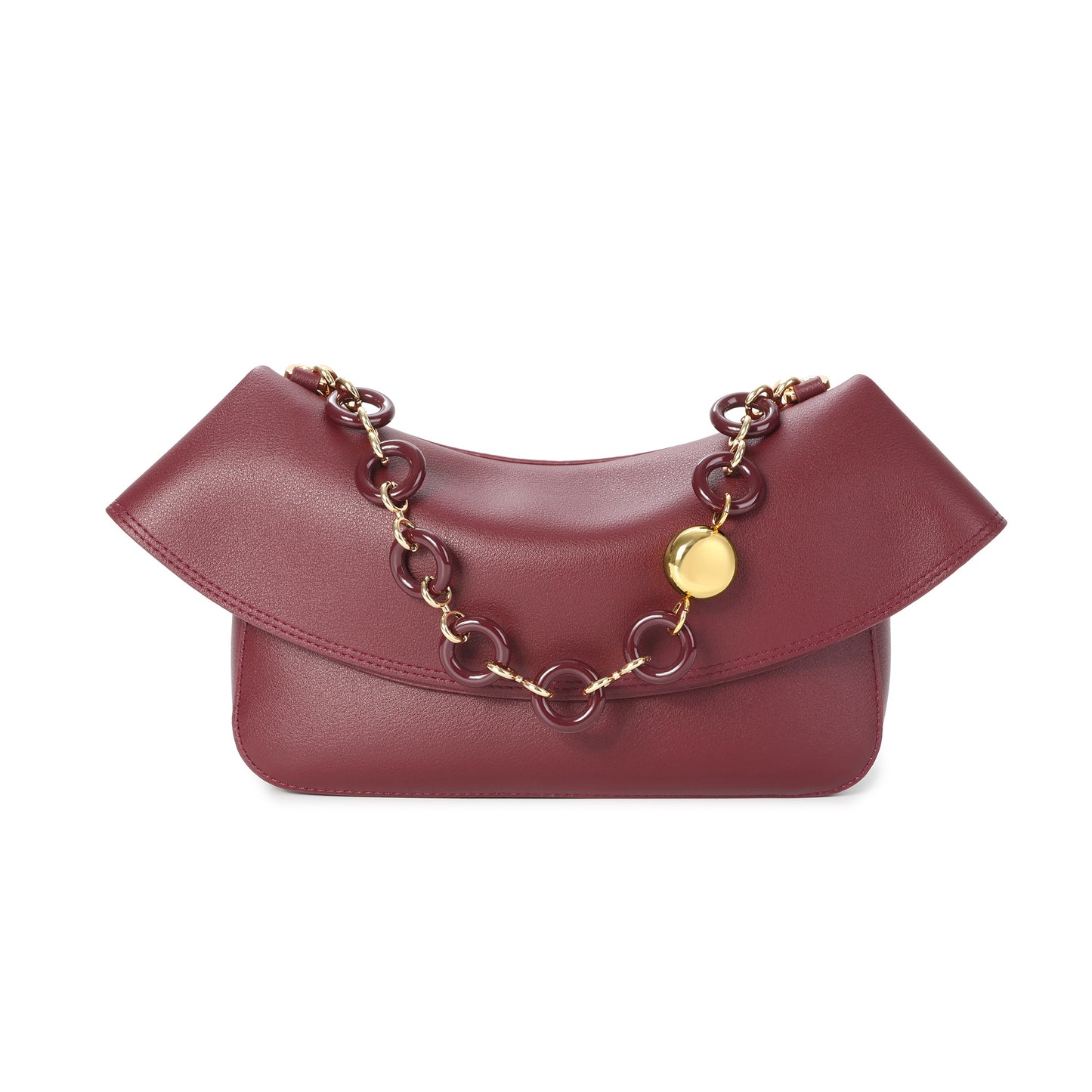 Lambskin Leather Shoulder Bag with Resin Chain Detail