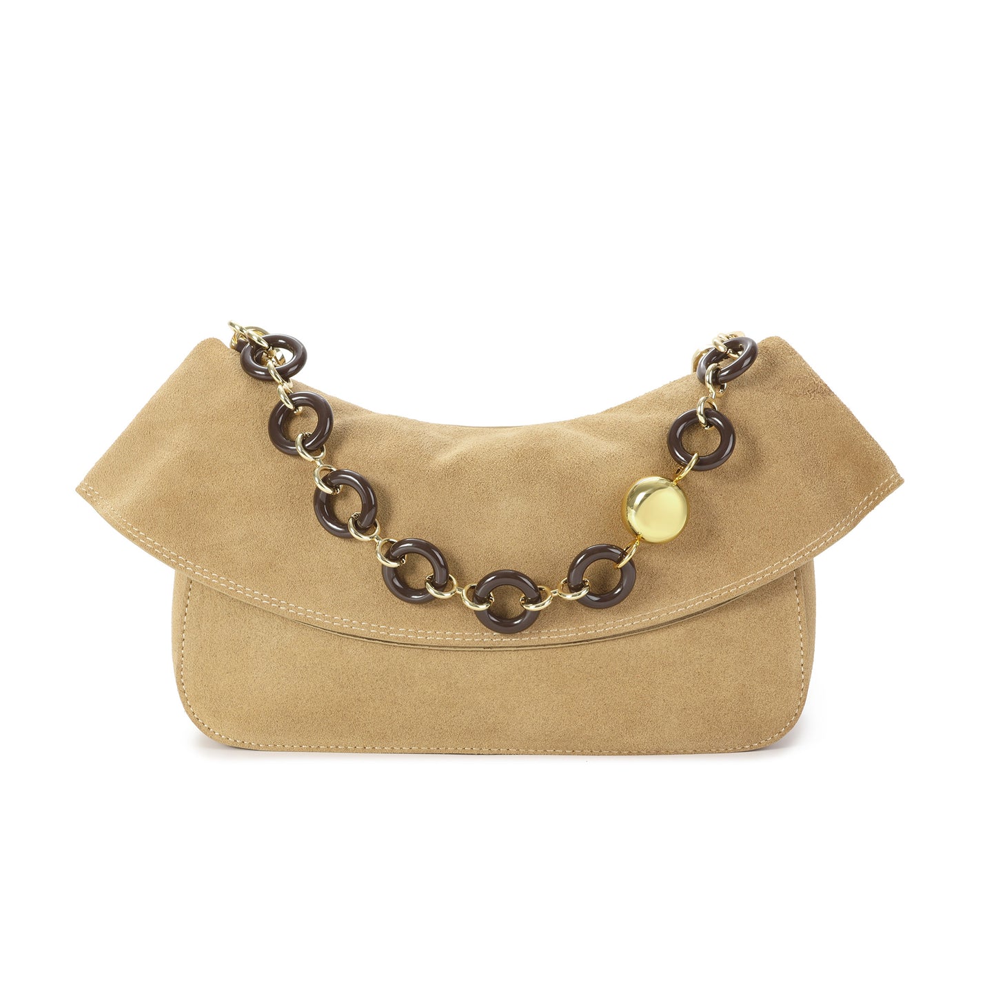 Lambskin Leather Shoulder Bag with Resin Chain Detail