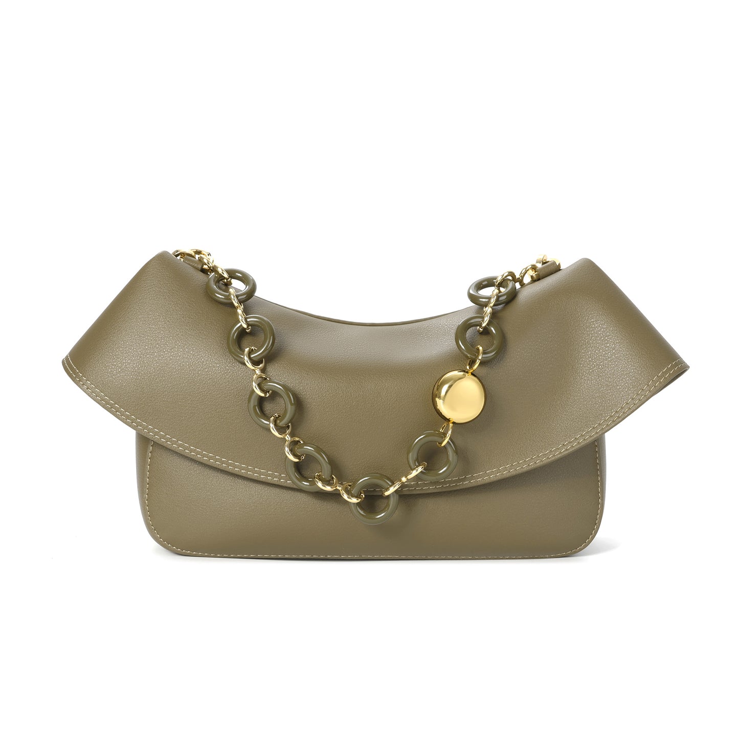 Lambskin Leather Shoulder Bag with Resin Chain Detail