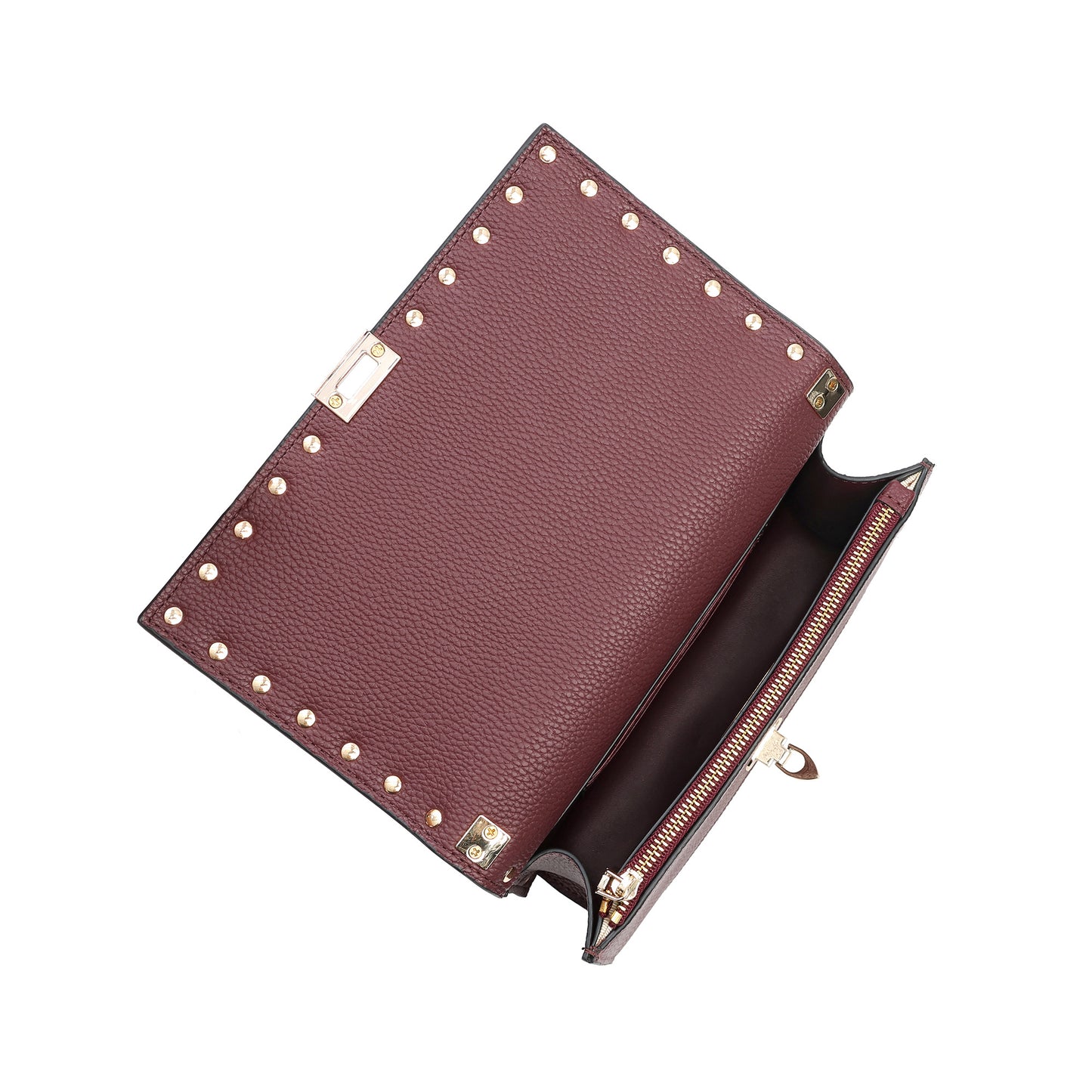 Metallic Leather Mini Flap Bag/Clutch with Pyramid Stud Trim
