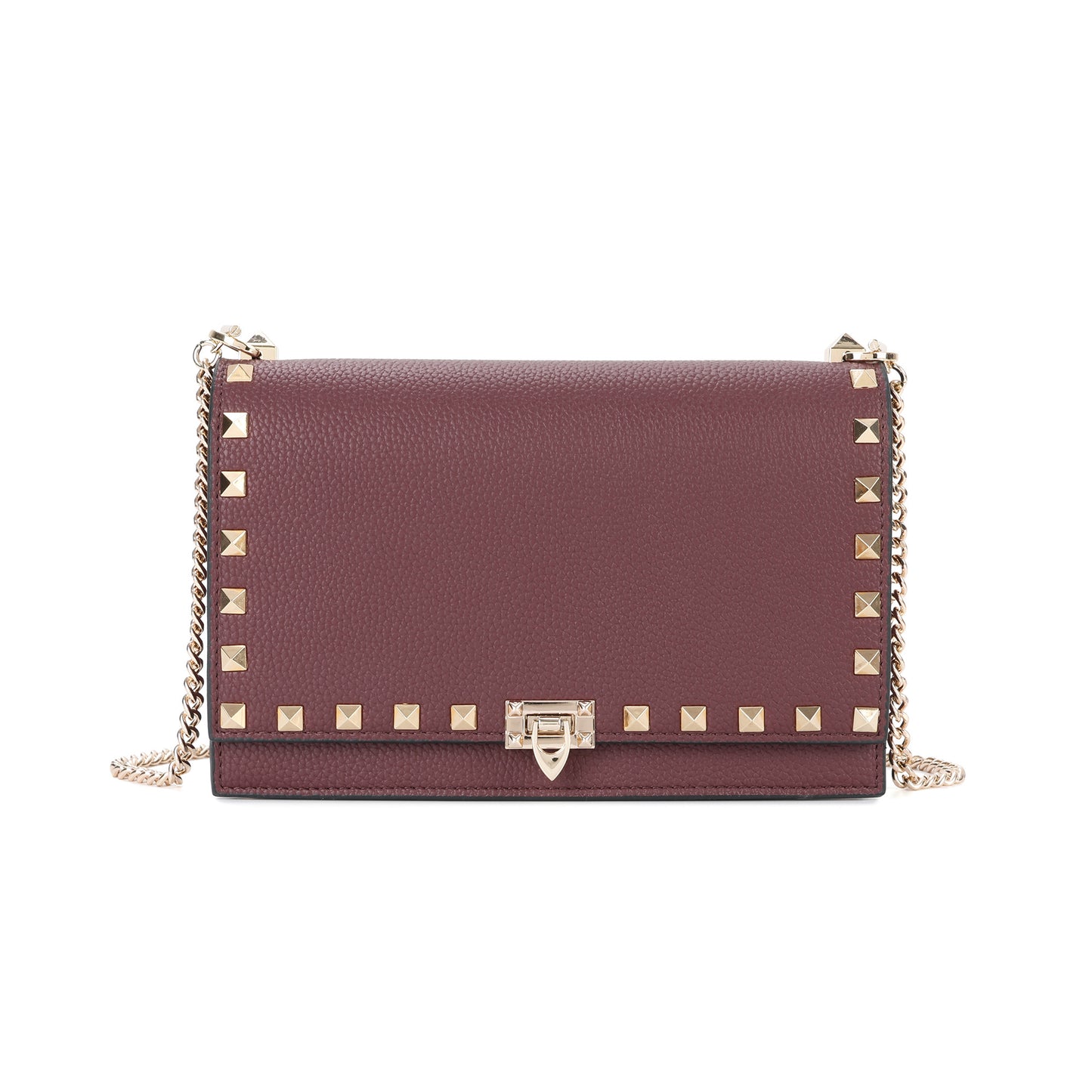 Metallic Leather Mini Flap Bag/Clutch with Pyramid Stud Trim