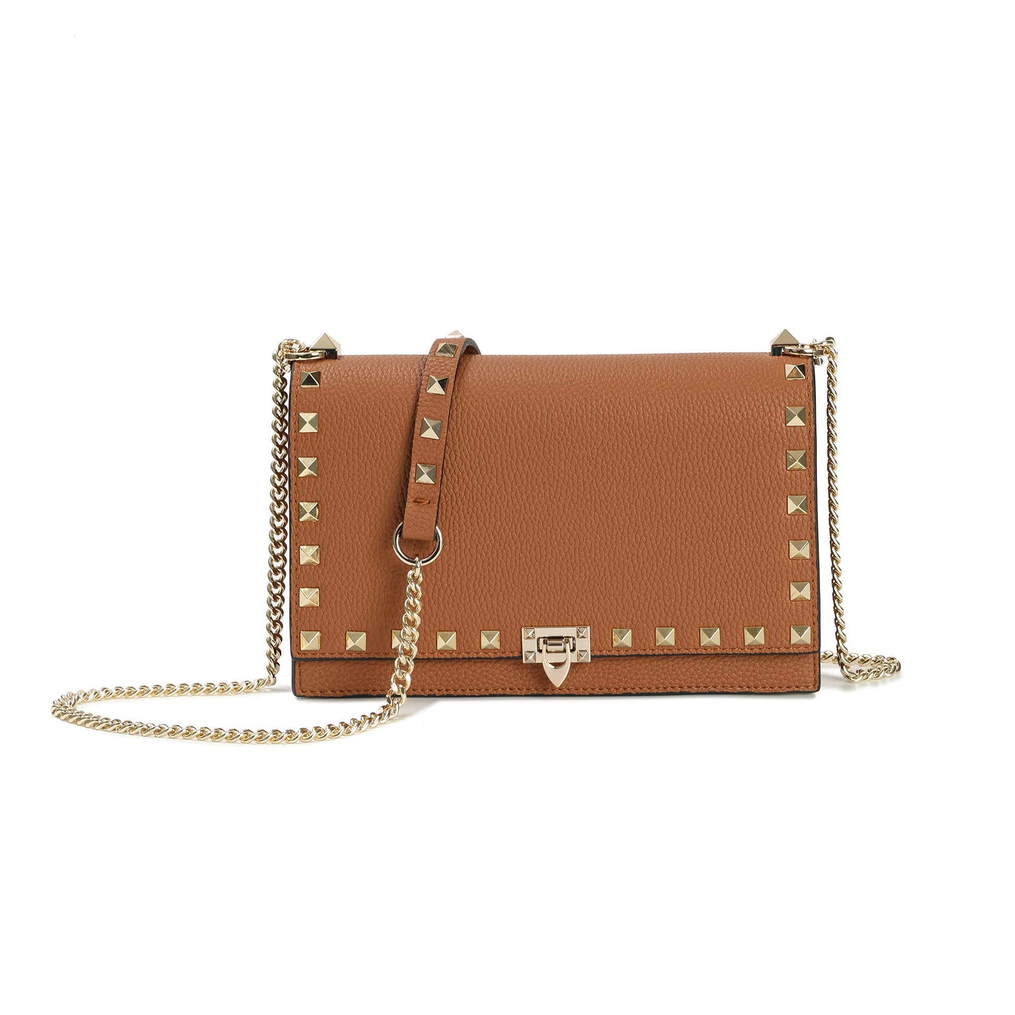 Metallic Leather Mini Flap Bag/Clutch with Pyramid Stud Trim