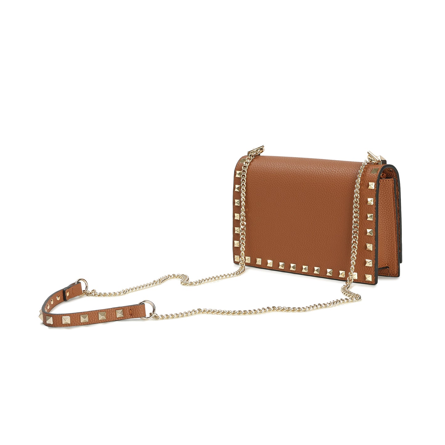 Metallic Leather Mini Flap Bag/Clutch with Pyramid Stud Trim