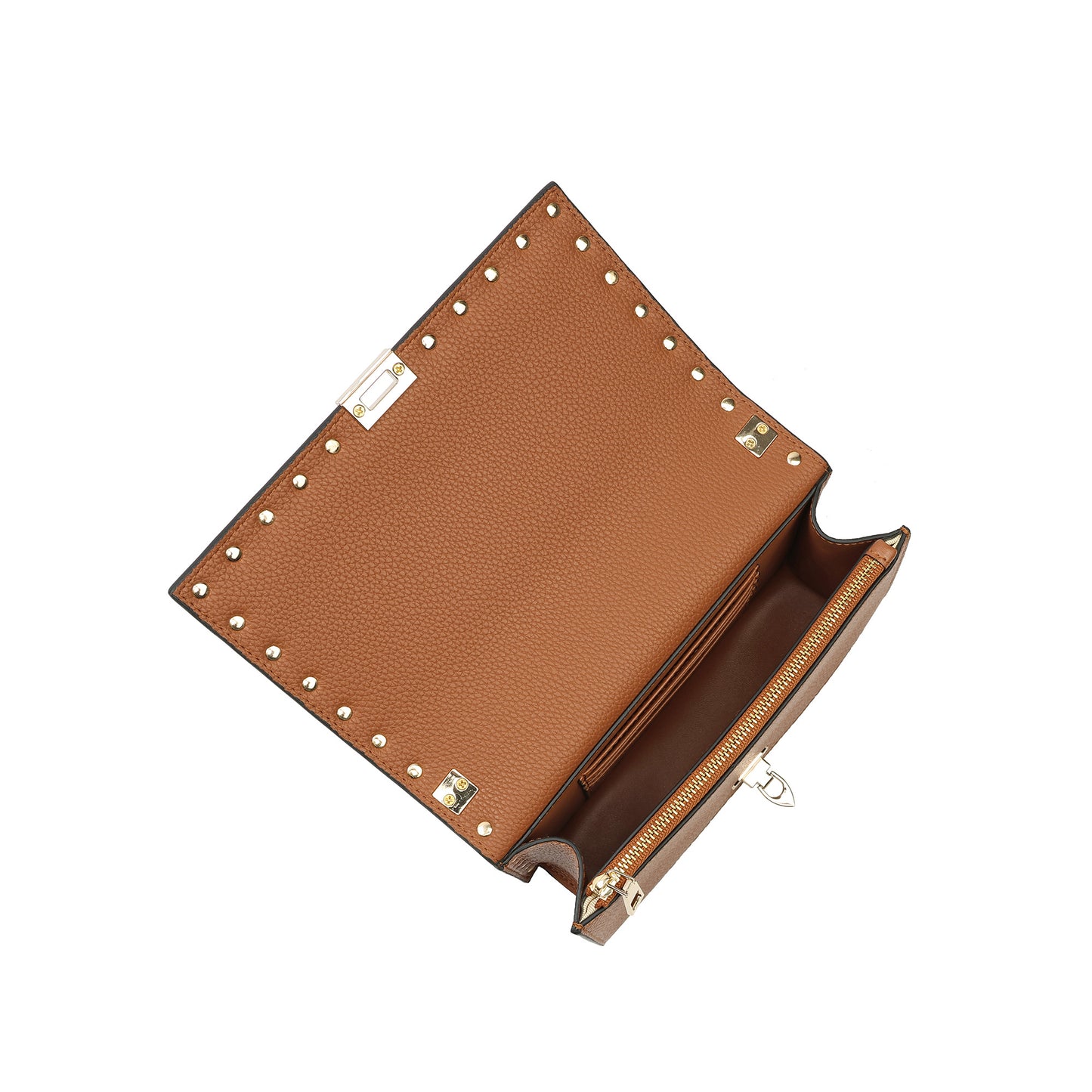 Metallic Leather Mini Flap Bag/Clutch with Pyramid Stud Trim