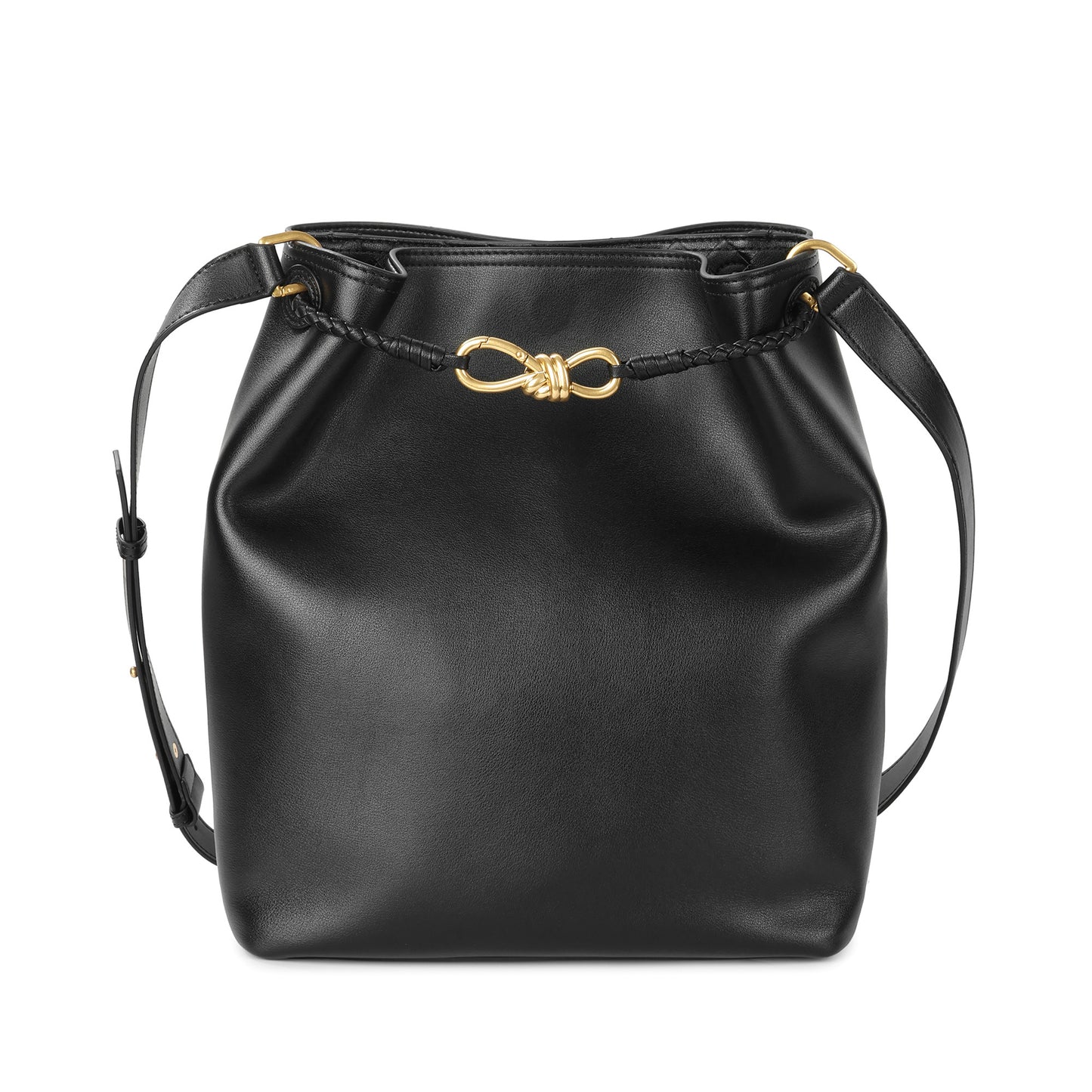 Top-Grain Leather Bucket Bag with Braided Handles