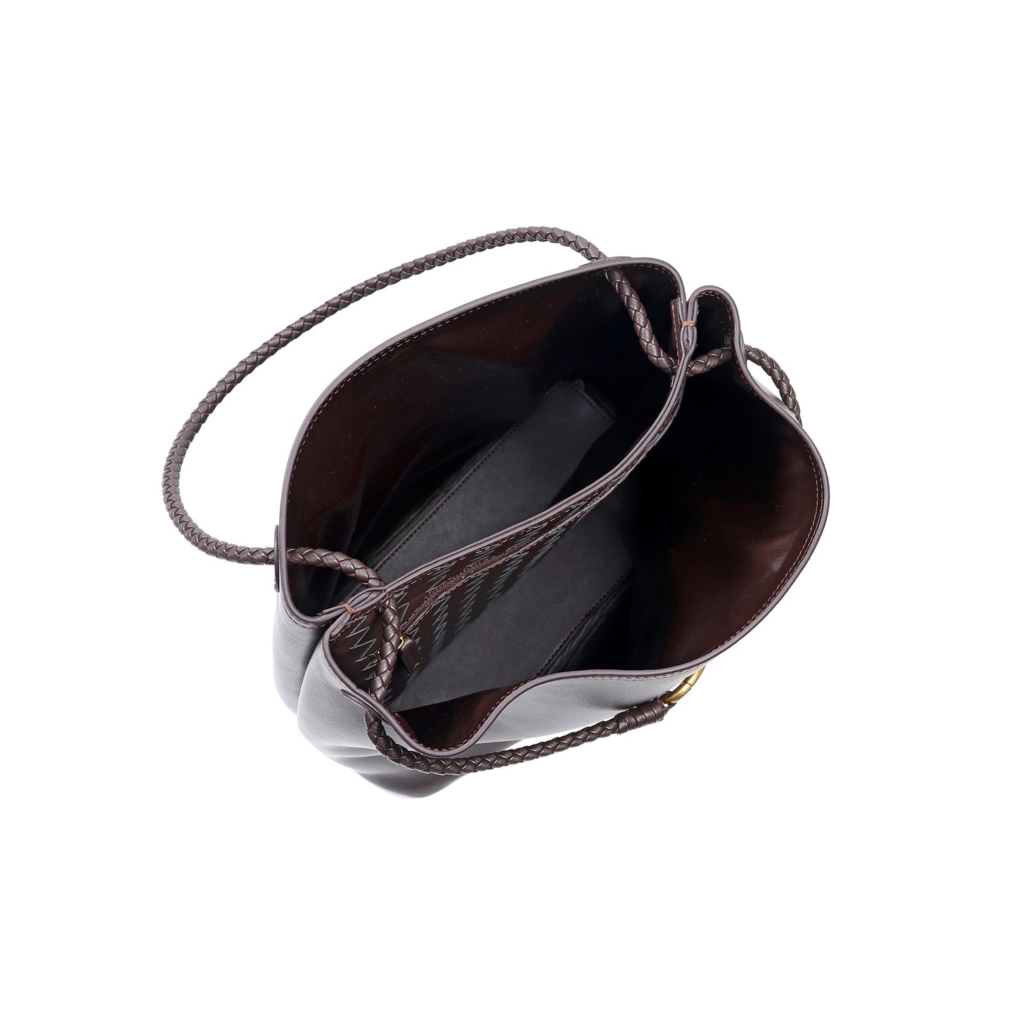 Top-Grain Leather Bucket Bag with Braided Handles
