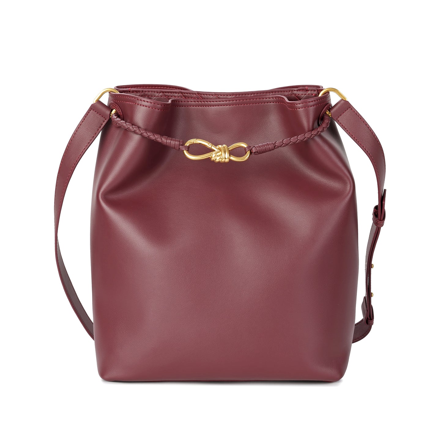 Top-Grain Leather Bucket Bag with Braided Handles