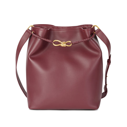 Top-Grain Leather Bucket Bag with Braided Handles