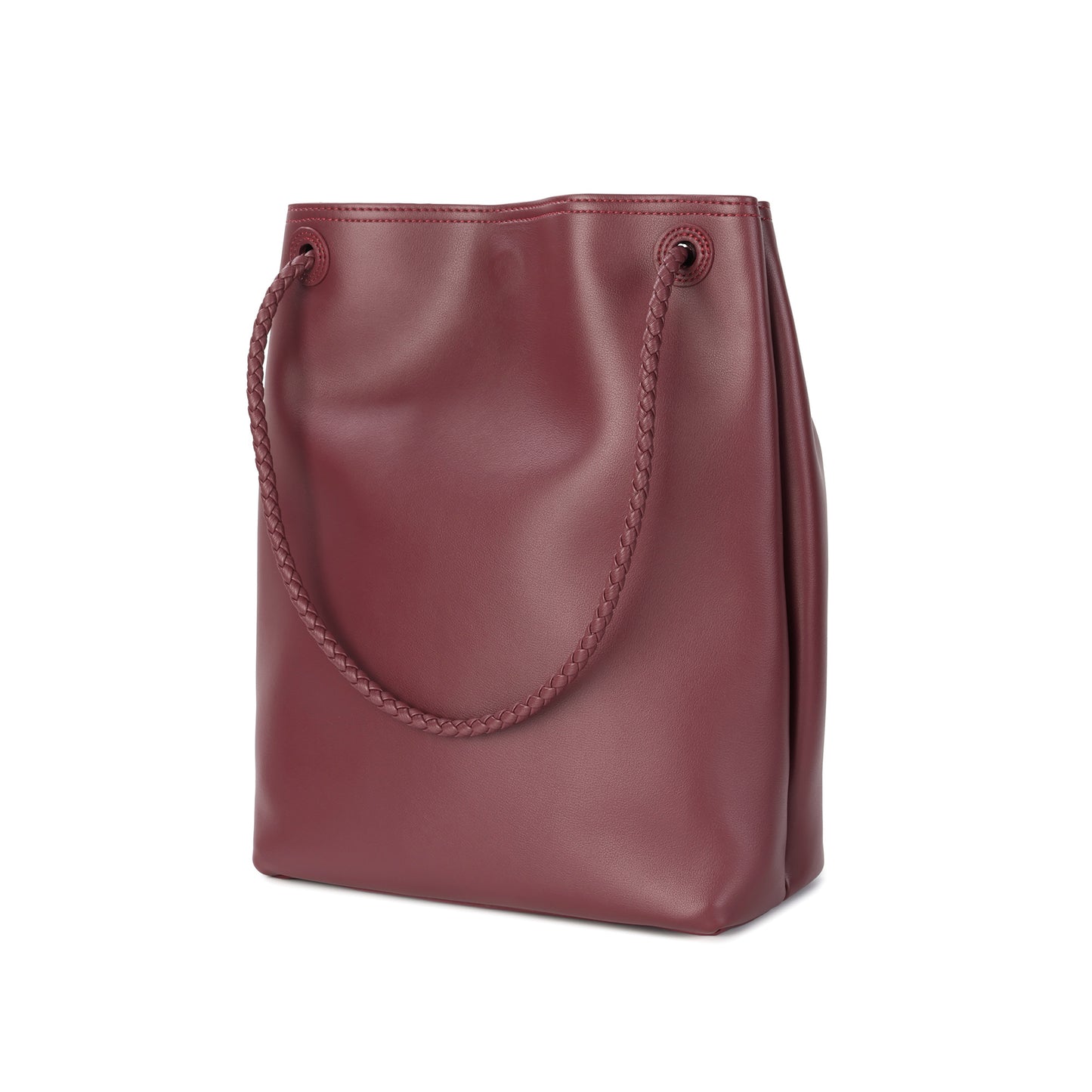 Top-Grain Leather Bucket Bag with Braided Handles