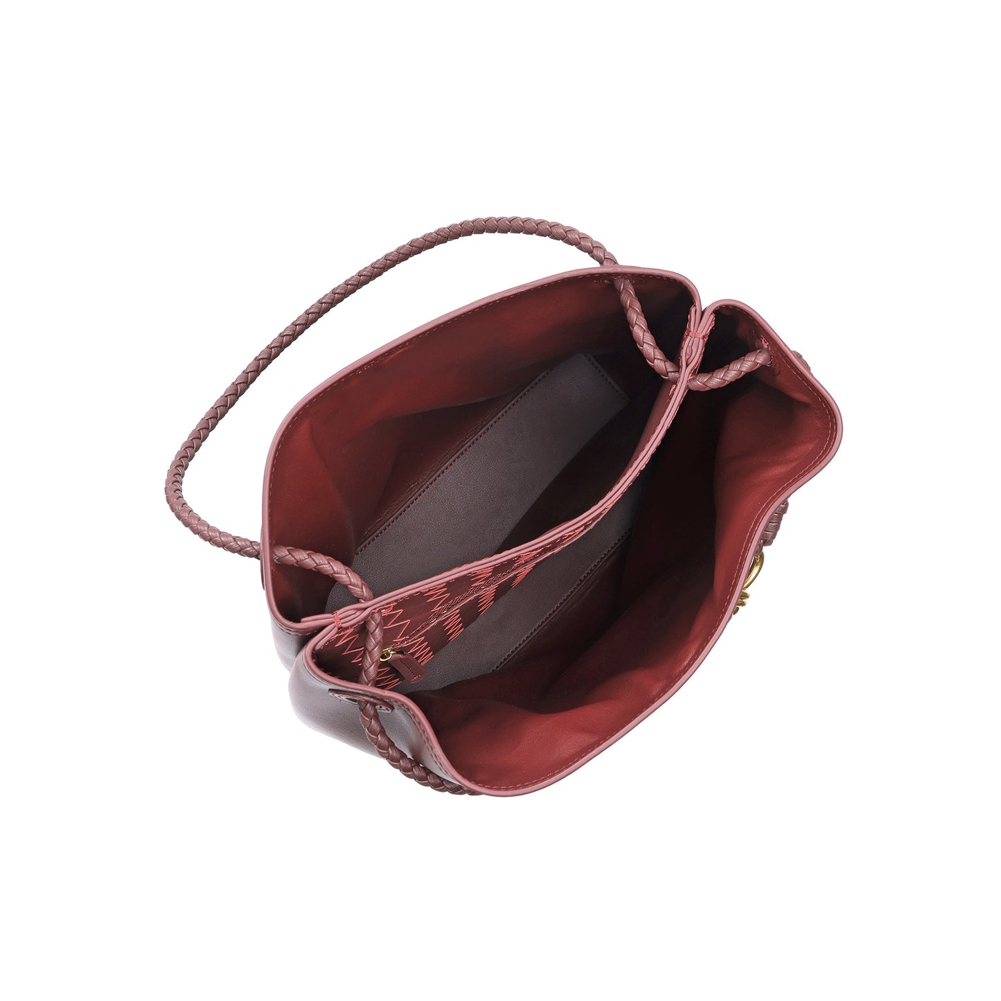 Top-Grain Leather Bucket Bag with Braided Handles