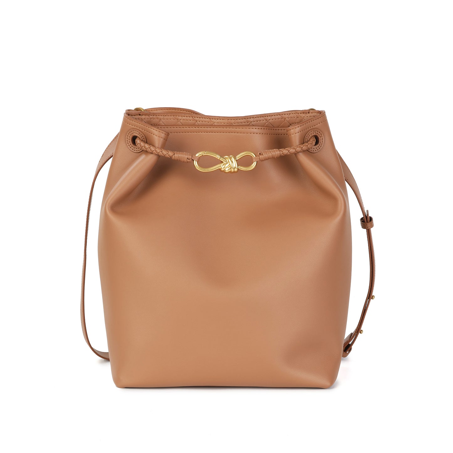 Top-Grain Leather Bucket Bag with Braided Handles