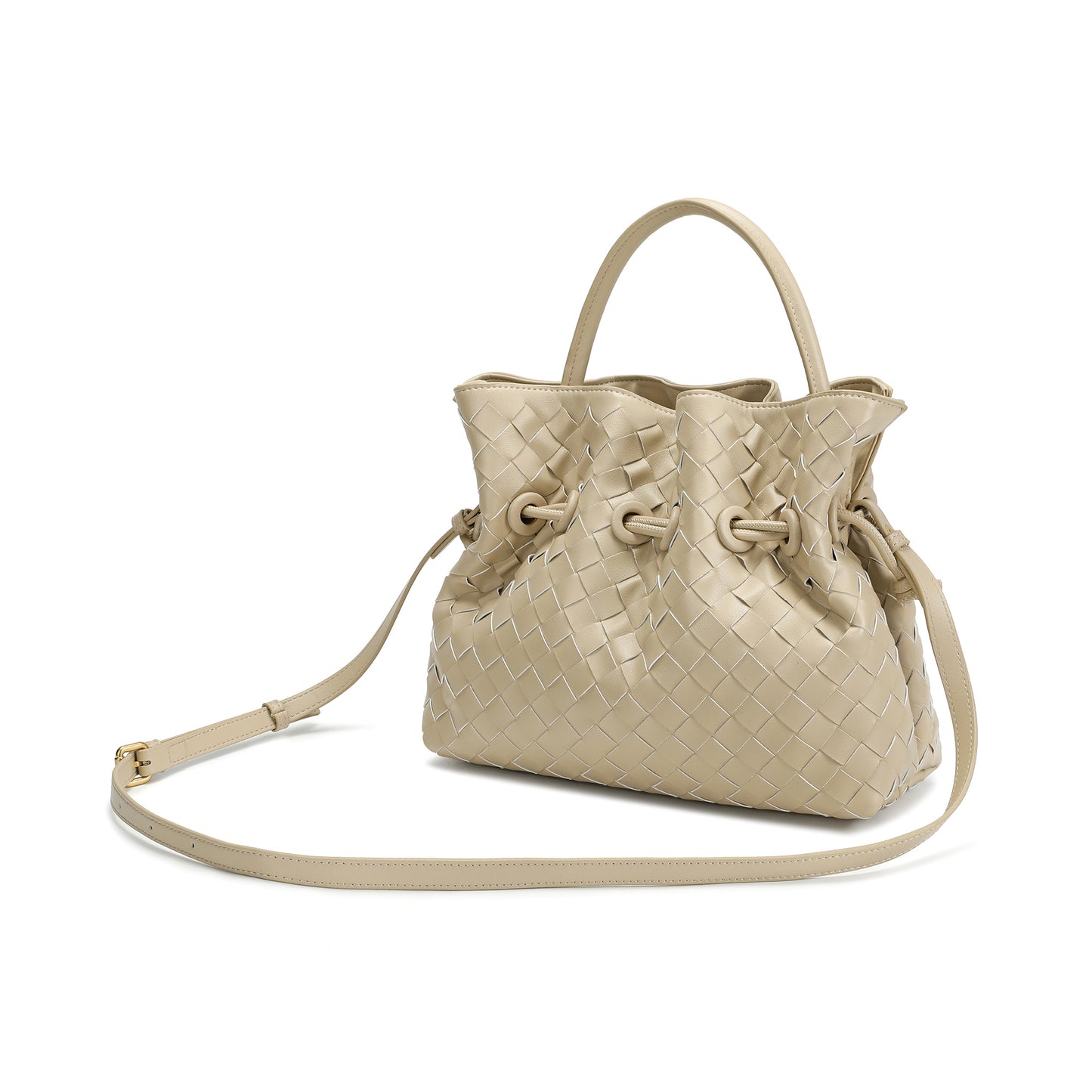 Hand-Woven Drawstring Leather Satchel/Shoulder Bag