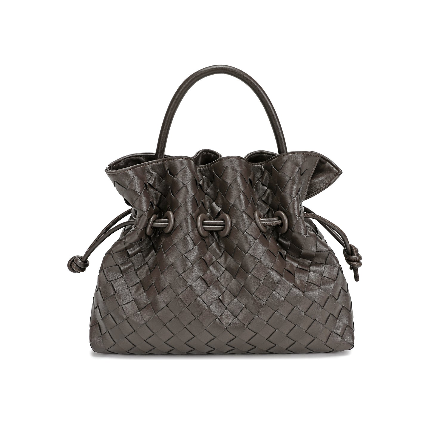 Hand-Woven Drawstring Leather Satchel/Shoulder Bag